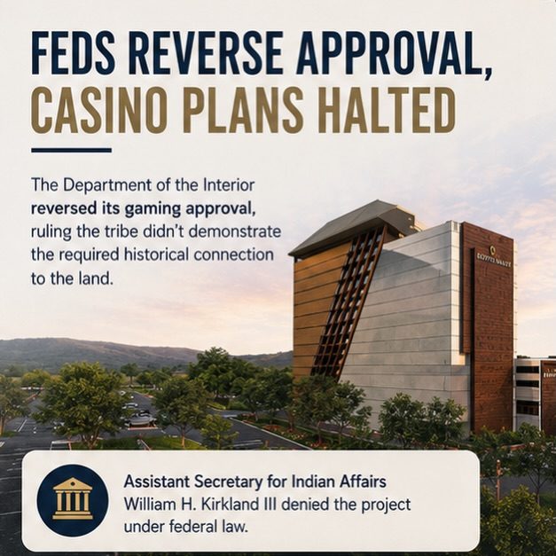 Looks like the Titos & Titas will still have to drive to @cachecreekcasino, @gratoncasino or @redhawkcasino for now 🎰

Been hearing about the dynamics behind this one for a while. With the way things are lining up federally, I don’t see this getting pushed through.

What do my Vallejo people think? 👀