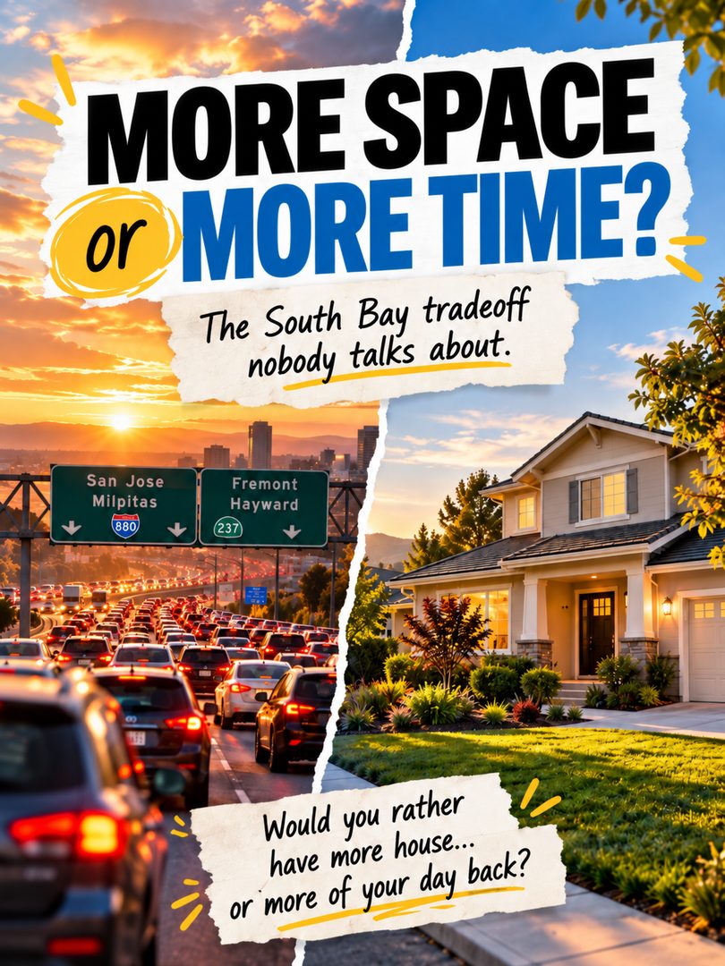 More space or more time?
That’s one of the biggest tradeoffs South Bay home buyers have to make.
Living closer to work can mean a shorter commute, easier weekdays, and more time back in your day — but often at the cost of space.
Moving farther out can give you a bigger home, bigger yard, and more for your budget — but the commute becomes part of the decision too.
When buying a home in the South Bay, I always think the lifestyle matters just as much as the house itself.
Because a commute that feels manageable on a weekend can feel very different during Tuesday rush hour.
So I’m curious:
A — shorter commute + less space
B — longer commute + more space
Which one are you choosing?
Send this to the person you’d have to agree with before buying.
#SouthBayRealEstate #SanJoseRealEstate #SanJoseHomes #SouthBayHomes #BayAreaRealEstate #BayAreaHomeBuyer #SanJoseRealtor #SouthBayRealtor #HomeBuyingTips #BayAreaHomes #SiliconValleyRealEstate #SiliconValleyHomes #SanJoseLiving #SouthBayLiving #BayAreaLiving
