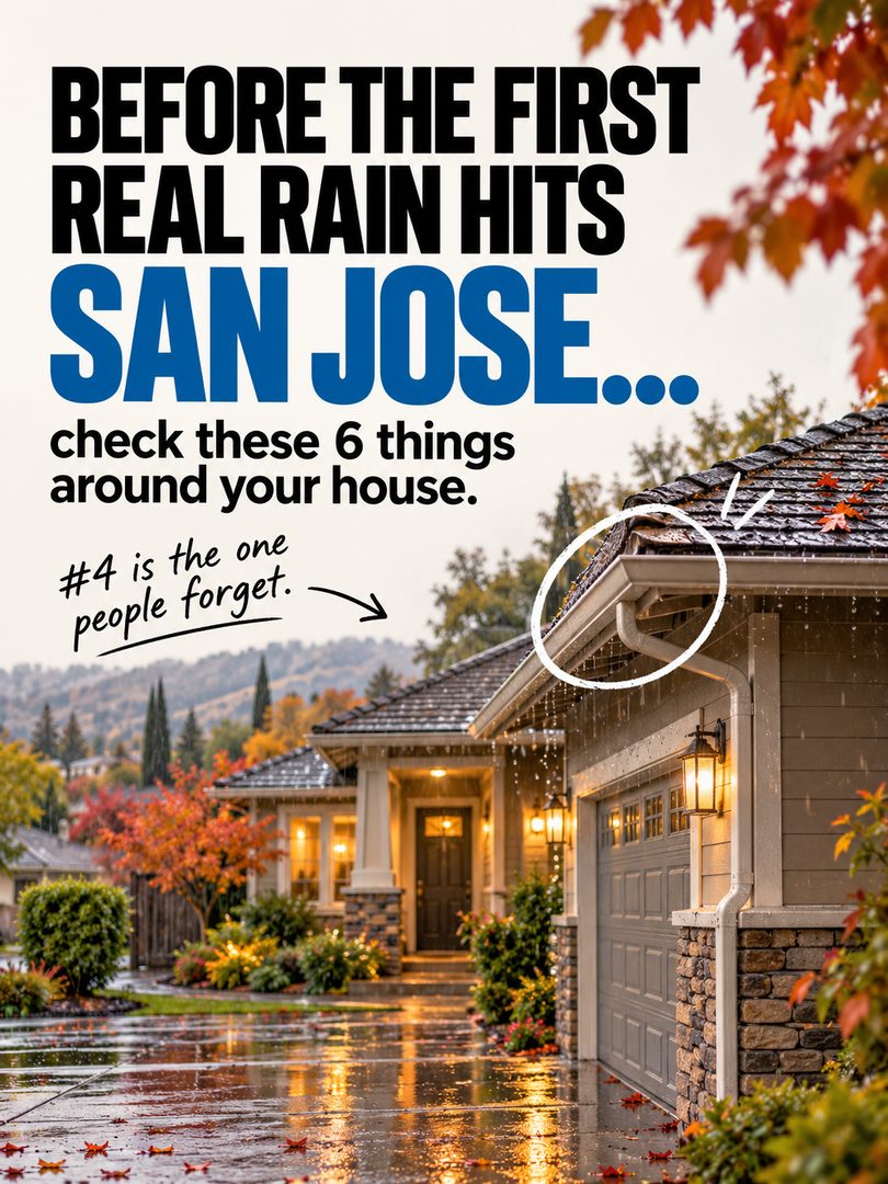 Before San Jose’s first real rain hits, give your home a quick once-over. 🌧️

A few simple checks now can help you catch small issues before they turn into bigger headaches later.

Check:
• Gutters + downspouts  
• Yard drainage + pooling areas  
• Roof + flashing  
• Exterior gaps + sealant  
• Crawlspace + attic vents  
• Branches, drains + loose outdoor items  

The first rain usually makes home problems a lot more obvious, so it’s better to find them before the storm does.

Save this San Jose homeowner checklist for the weekend before the rain starts — and send it to someone who owns a home in the South Bay.

#SanJoseHomeowners #SanJoseRealEstate #SanJoseHomes #SanJoseRealtor #SouthBayRealEstate #SouthBayHomes #BayAreaRealEstate #HomeMaintenanceTips #HomeownerTips #RainPrep #CaliforniaHomeowners #SanJoseCA