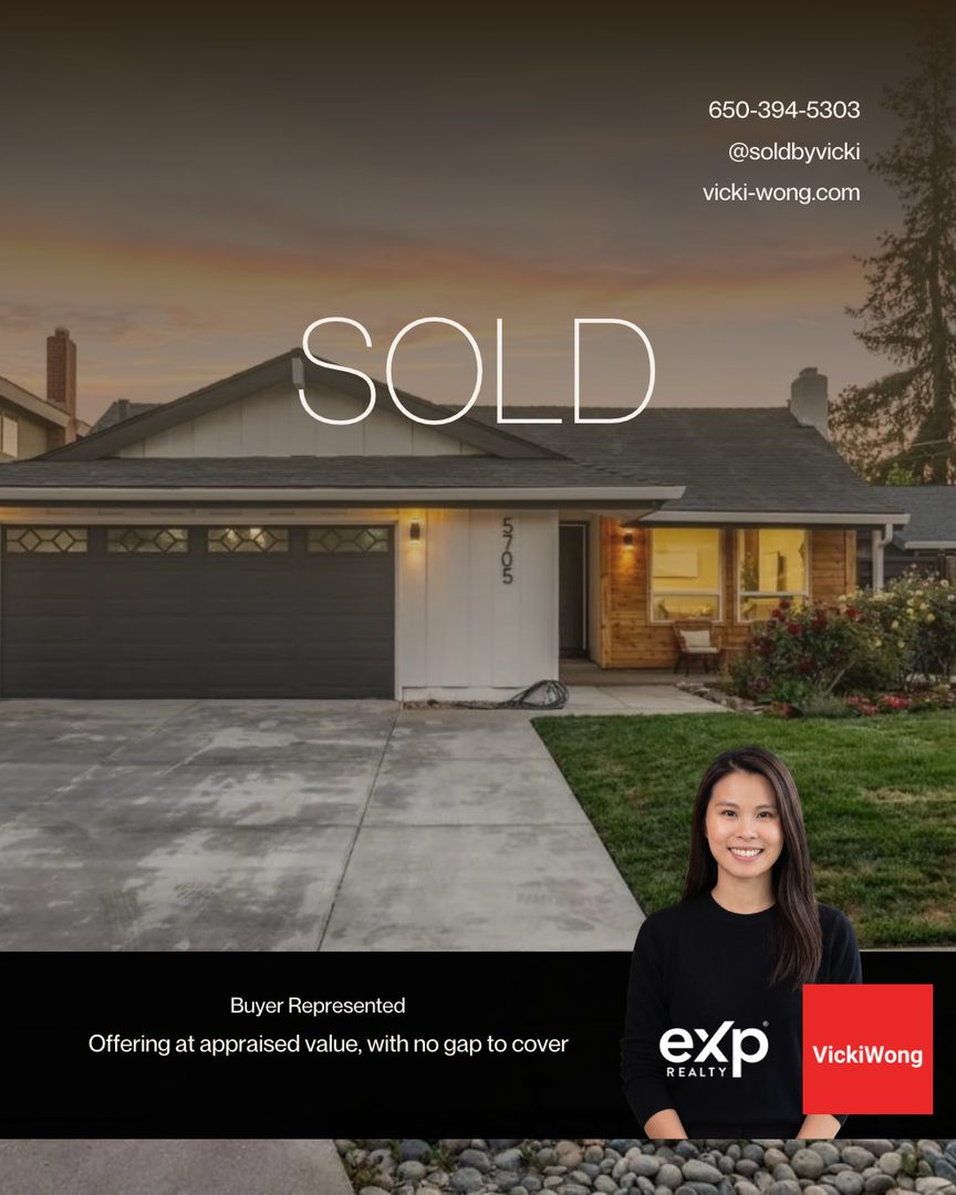 JUST SOLD in South San Jose 🔑
Relocating to a new city is a lot. My buyers needed a smooth move and an offer that wouldn’t leave them stretched.
We wrote an offer that matched the appraised value exactly. Zero appraisal gap. No scrambling for extra cash at the last minute, no renegotiating, and no stress about overpaying. Just a clean path to the keys.
That’s what a strategy-first approach looks like: protecting your money while still winning the home.
Thinking about buying or relocating to the Bay Area? Let’s map out your plan. DM me or tap the link in bio.
Vicki Man Wong
REALTOR® | eXp Realty | DRE #02234809

🌏 Serving the Bay Area in English, Cantonese & Mandarin

✉️ vicki.wong@exprealty.com
#VickiWongRealtor
#JustSold #SouthSanJose #SanJoseRealEstate #BayAreaHomes #RelocatingToTheBayArea #HomeBuyer #SiliconValleyRealEstate #BayAreaRealtor
