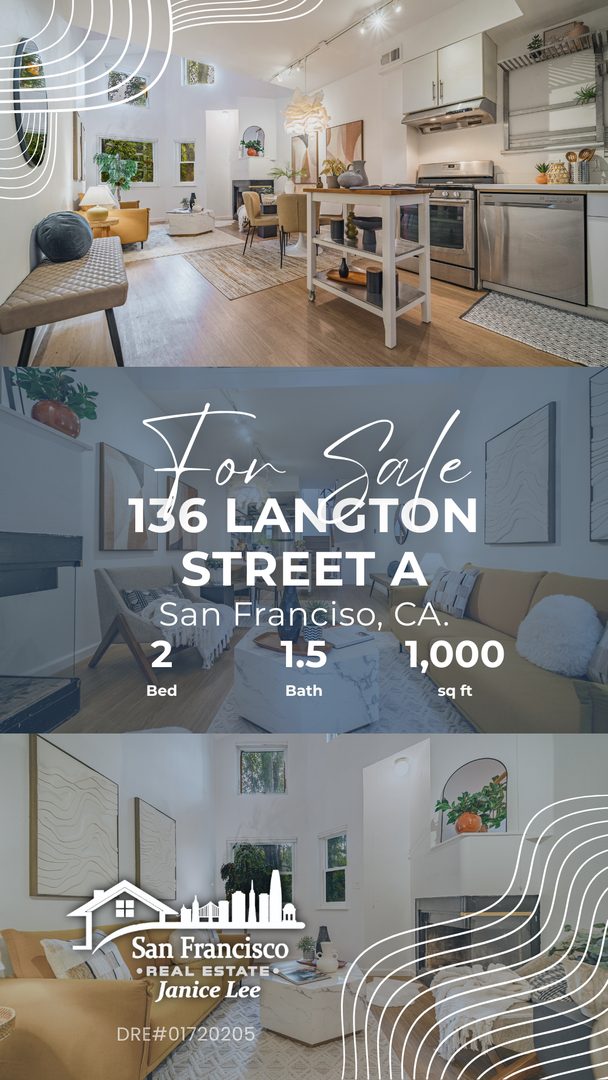 ✨ For Sale | 136A Langton Street, San Francisco $799,000

2 bed · 1.5 bath · 1,000 sqft · SoMa

Refined urban living in the heart of the city! This stylish townhouse style condo sits within an intimate four unit building, offering boutique living with a private, residential feel. The townhouse layout creates a natural separation between living and private spaces, with fresh new interior paint throughout. 🏡

One of the standout perks? An exceptionally low HOA of just $200 every three months, a rare find in San Francisco condo ownership. Two comfortable bedrooms offer flexibility for everyday living, a home office or guests, all in a dynamic, highly connected location close to dining, shopping and transit. 🔑

A distinctive opportunity where lifestyle and value come together.

📩 DM me for details or to schedule a showing.
📞 Call (415) 832-9151
🌐 JaniceLeeHomes.com

#REALTOR® #ListingAgent #seller #SanFranciscoRealEstate #SoMa