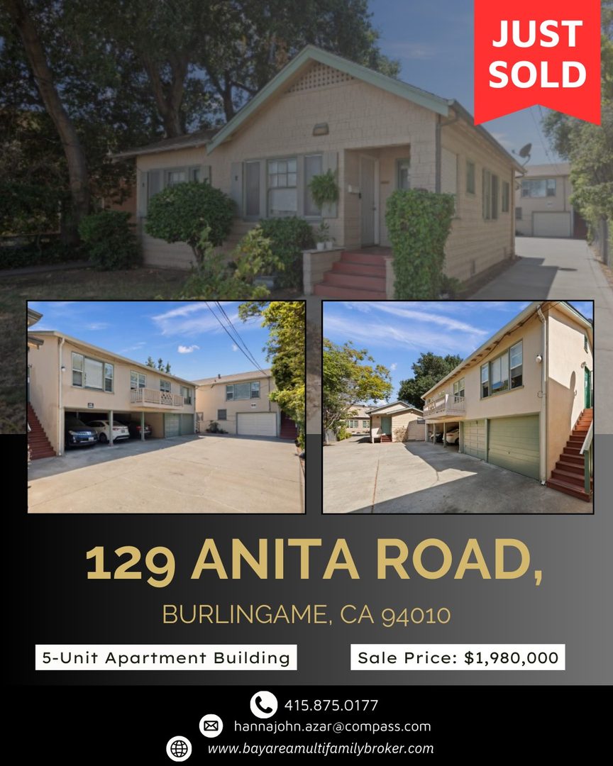 Just Sold | 129 Anita Road, Burlingame
5-Unit Apartment Building
Sale Price: $1,980,000
We’re pleased to announce the successful off-market sale of 129 Anita Road, a five-unit multifamily property in Burlingame.
The property consists of:
(1) detached single-family residence
(2) detached duplex structures, comprising
(3) one-bedroom / one-bathroom units and (1) studio unit, situated on a 7,500 SF lot
The property is a short distance to top Burlingame schools, Downtown Burlingame, and other nearby amenities, making it a highly desirable long-term investment location.
We sourced a motivated 1031-exchange buyer seeking increased cash flow and long-term income stability.
Seller Objective:
The sellers were long-term owners looking to reduce day-to-day management responsibilities while achieving a smooth, efficient escrow and top-of-market pricing.
Buyer Strategy:
The buyer completed a 1031 exchange from a single-family residence into a more scalable, income-producing multifamily asset.
By acquiring this five-unit property, the buyer was able to:
• Increase cash flow and income stability
• Improve location quality
• Defer capital gains taxes via a 1031 exchange
• Implement a value-add strategy to grow rental income and overall property value
This transaction highlights the importance of targeted marketing and aligning the right opportunity with the right buyer to achieve win-win results.
For more information on this sale or current market updates, feel free to reach out.
Hanna John Azar
hannajohn.azar@compass.com
415.875.0177
#realestate #multifamily #investmentproperty #offmarketsale
#burlingame #sfbayarea #commercialrealestate
#1031exchange #incomeproperty #compasscommercial