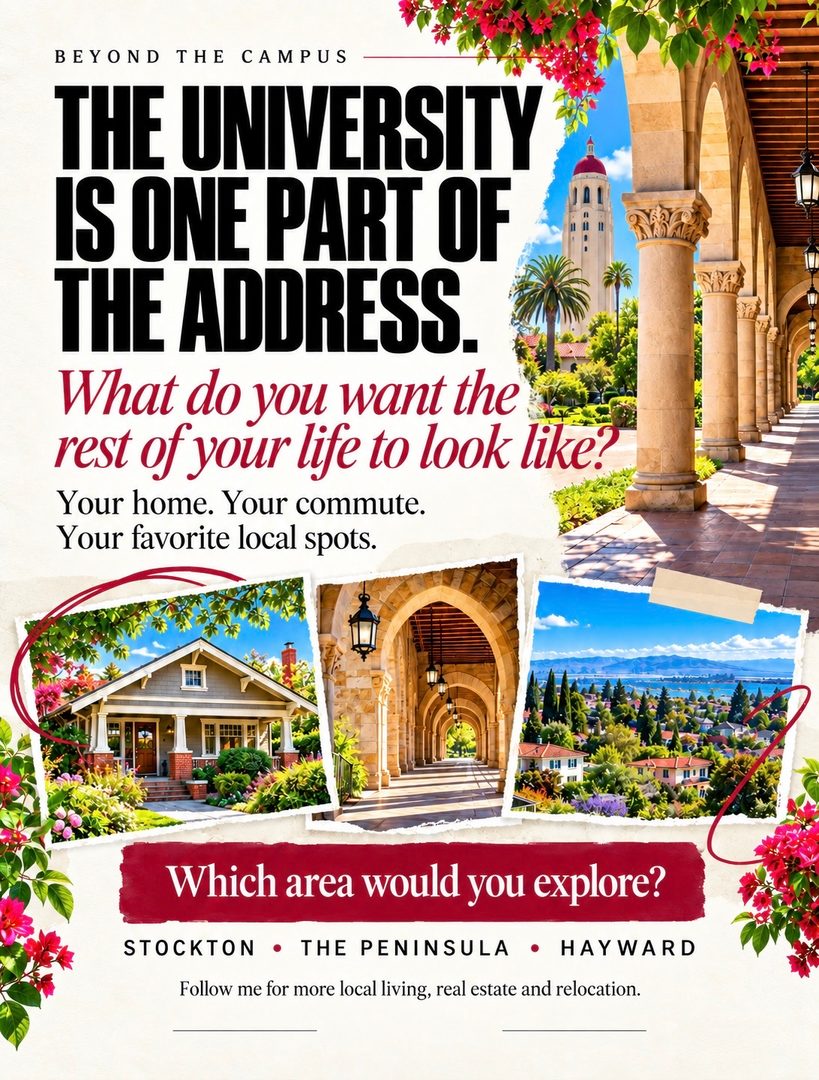 Whether you’re moving for school, work or a fresh start, there’s more to your next address than the home itself. 🌳
You might recognize UOP, Stanford and Cal State East Bay. But have you explored the communities around them?
From Stockton’s Miracle Mile to downtown Palo Alto and Hayward, swipe for local spots to grab coffee, make dinner plans and get to know the area.
Where could you see yourself living? 👇