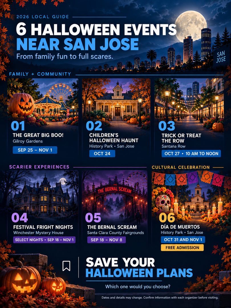 6 Halloween events to add to your San Jose fall calendar. š
From family friendly activities to haunted experiences and DĆa de Muertos, thereās plenty happening around San Jose and the South Bay this season.
Save this guide for your October plans, and confirm dates and ticket availability with each organizer before visiting.
Which one would you choose?
ā
Linh Tran
š± 510.777.6976
š§ Linh@fastagents.com
š #TeamFast | eXp Realty