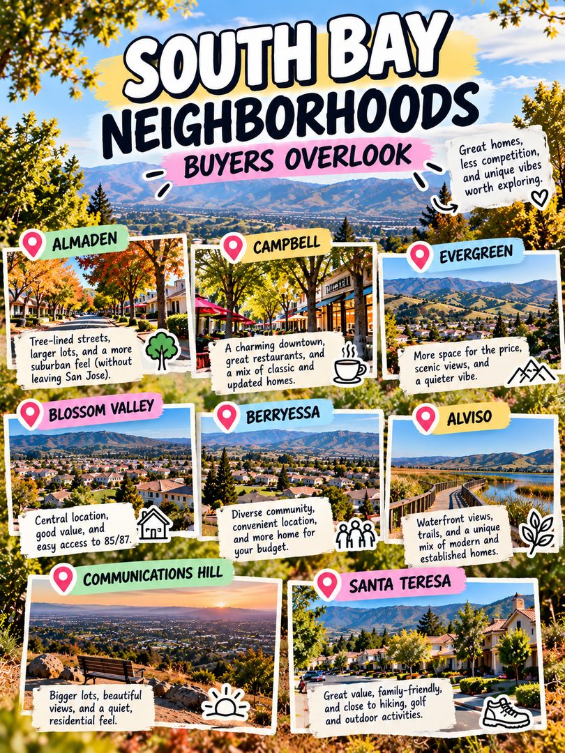 South Bay neighborhoods buyers overlook 👀📍

Everyone's searching the same few areas, which means more competition and higher prices. These neighborhoods offer great homes, less competition, and their own unique feel:

🌳 Almaden: tree lined streets, larger lots, a suburban feel without leaving San Jose
☕ Campbell: charming downtown, great restaurants, a mix of classic and updated homes
⛰️ Evergreen: more space for the price, scenic views, a quieter vibe
🏡 Blossom Valley: central location, good value, easy access to 85 and 87
🏘️ Berryessa: convenient location and more home for your budget
🌾 Alviso: bay trails, open views, and a unique mix of homes
🌅 Communications Hill: amazing city views and newer homes
🥾 Santa Teresa: great value, close to hiking, golf, and the outdoors

Sometimes the best deal isn't in the neighborhood everyone's talking about. It's the one right next to it.

Want a list of homes in any of these areas? Send me a DM and I'll put one together for you. 🤝

💬 Which neighborhood surprised you the most? 👇

Linh Tran | Real Estate Advisor | eXp Realty | DRE #02312746

#SanJoseRealEstate #SouthBayRealEstate #SanJoseNeighborhoods #AlmadenValley #EvergreenSanJose #BlossomValley #BerryessaSanJose #CommunicationsHill #SantaTeresaSanJose #CampbellCA #SiliconValleyRealEstate #BayAreaHomes #HomeBuyingTips #FirstTimeHomeBuyer #SanJoseRealtor