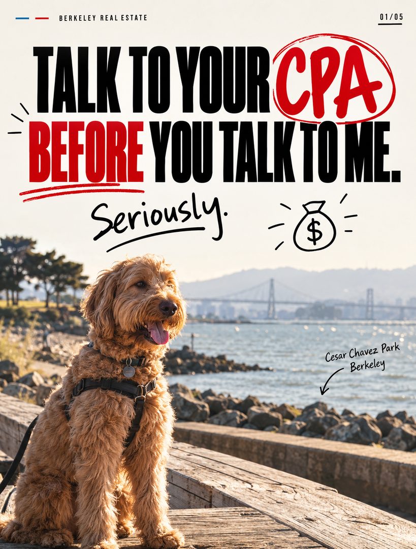 Talk to your CPA before you talk to me. Seriously. 💰
I meet a lot of homeowners who are thinking about selling, sometimes for very good reasons, but they wait months to really explore it because they’re worried about the capital gains taxes.
And I get it.
If you bought your Berkeley home 20 or 30 years ago, you may be sitting on a huge amount of equity. That’s great — but it can also mean a significant tax bill when you sell. 🏡
On the other hand, maybe you bought only a couple of years ago and now need to relocate. You may be wondering whether you even qualify for the capital gains exclusion.
Those are completely different situations, and I’m not the person who should be giving you the tax answer. Your CPA is.
What I can tell you is: don’t wait until you’re already in escrow to figure this out.
Talk to your CPA early. Understand what your potential tax exposure is, what improvements may increase your cost basis, whether you qualify for an exclusion, and whether the timing of the sale makes a difference.
Once you know the numbers, you can actually make a good decision about whether selling makes sense.
If you’re thinking about selling this year and don’t have a CPA who understands real estate, call or text me at 628-259-8398. I’m happy to make an introduction.
No obligation to sell anything with me.
Filmed this one by Cesar Chavez Park in Berkeley, where I do a lot of my morning runs. 🌊
Oliver Davis
Fast Real Estate / eXp Realty
📞: 628-259-8398 | oliver@soldbyod.com | @oliverdavisreal estate agent
#eastbayrealestate #berkeleyca #capitalgains #berkeleyrealestate