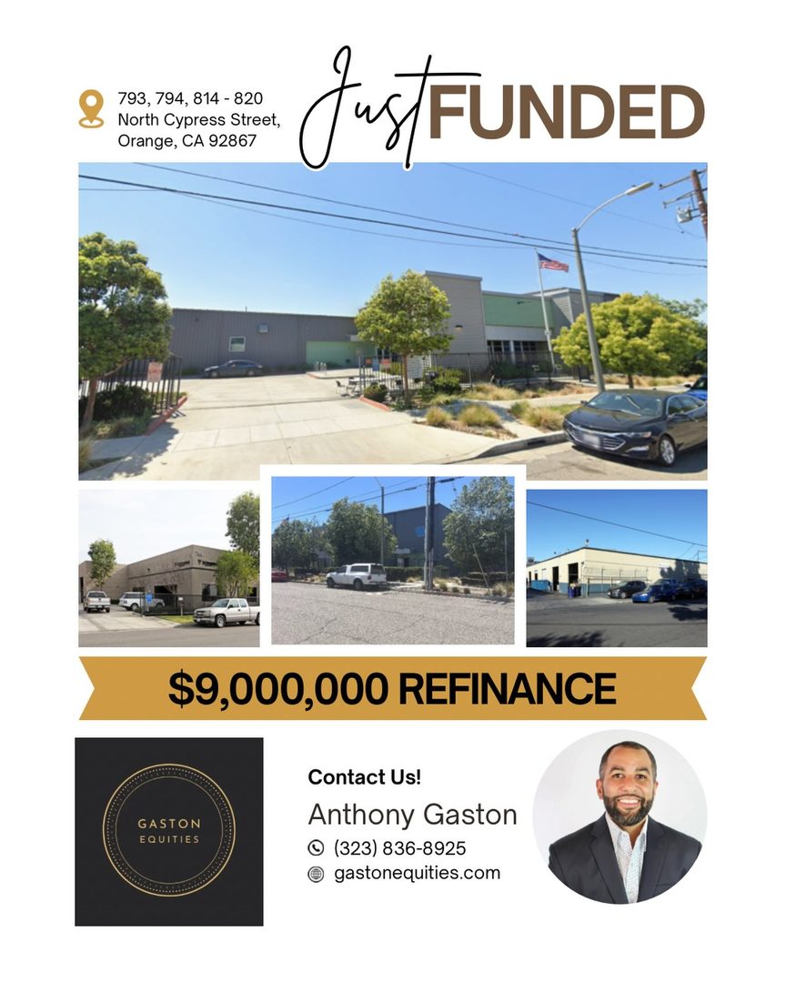 Just funded!!! Gaston Equities, in collaboration with Rob Quarton at Walker & Dunlop are pleased to announce the $9,000,000 refinance of an industrial manufacturing facility in Orange, CA.

Gaston Equities worked closely with this long term client for approximately 9 months to find the right lending partner for this transaction. Ultimately that search lead us to Rob Quarton. Rob and Anthony are close college friends and former colleagues in their prior banking careers. This relationship allowed them to work seamlessly to help this borrower secure a cash out refinance from a large life insurance company.

This transaction epitomizes the benefits of maintaining strong personal and professional relationships. Thank you Rob for your friendship and all the hard work you put into this deal.