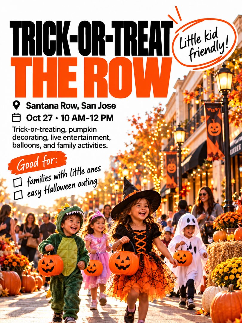 October in San Jose + the South Bay is packed 🍂🎃
If you’re looking for things to do this month, save this list for fall festivals, family-friendly events, Halloween activities, local food, and a few fun weekend plans around San Jose, Los Gatos, Mountain View, and Santana Row.
A few October picks:
Glass Pumpkin Festival at Santana Row
Oktoberfest at San Pedro Square
Pumpkins in the Park at Discovery Meadow
St. Mary’s Country Fair in Los Gatos
Spooky Times at Deer Hollow Farm
Pumpkin Picasso at Santana Row
Trick-or-Treat the Row
Which one are you adding to your October plans?
Save this carousel for later and send it to someone who needs weekend ideas.
