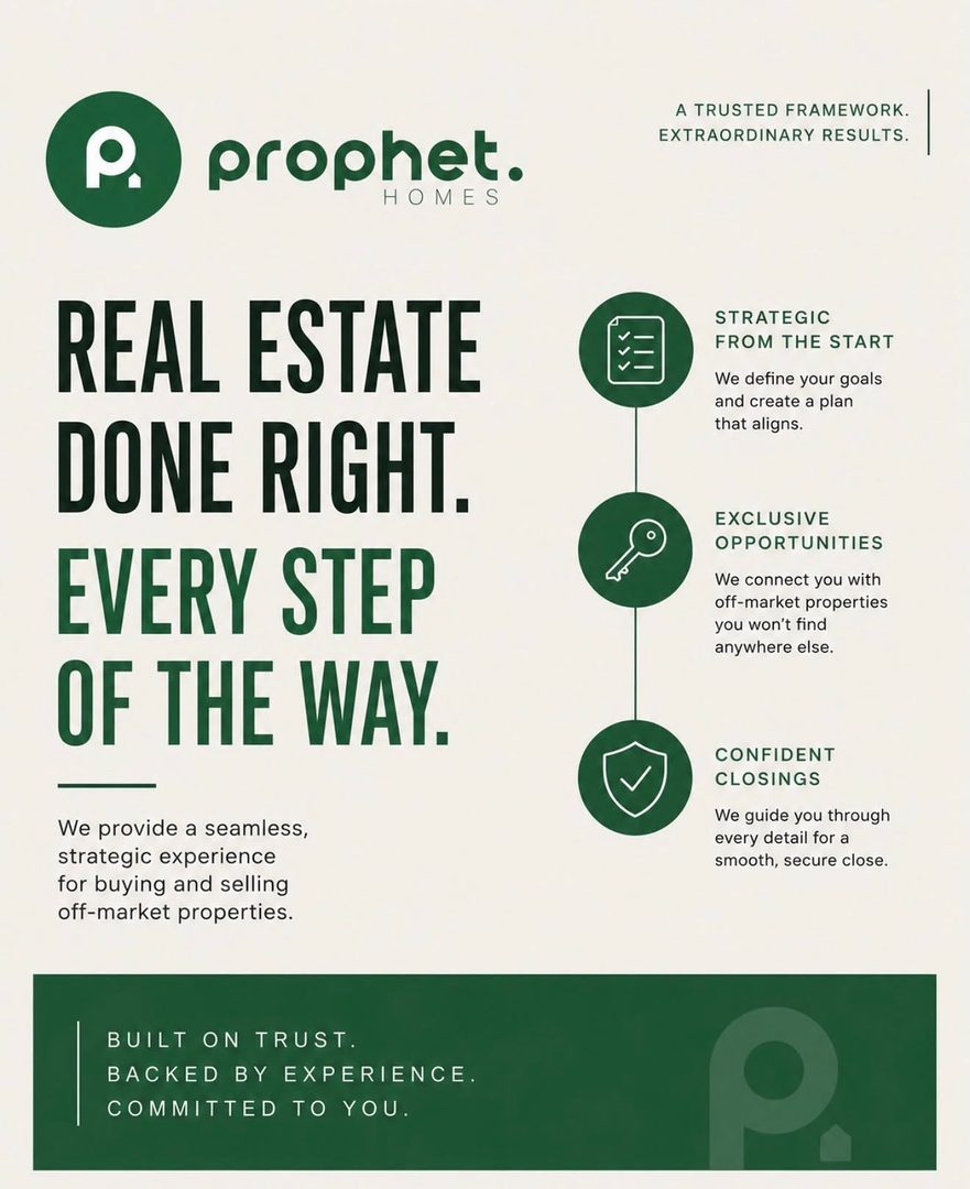 Your real estate journey matters. That's why at Prophet Homes, I can provide the expert guidance, exclusive opportunities, and seamless process you  need to buy and sell with confidence. 