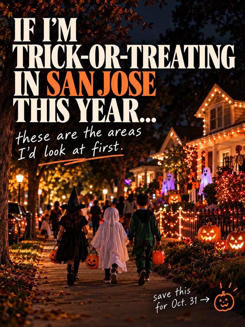 If you’re trick-or-treating in San Jose this Halloween, here are a few neighborhoods I’d look at first. 🎃🍬

From the big Halloween energy in **Willow Glen** to the tree-lined streets of the **Rose Garden**, classic suburban trick-or-treating in **Cambrian**, and underrated pockets around **Santa Teresa + Blossom Valley**, San Jose has plenty of great areas to explore on Halloween night.

Just remember: Halloween can change block by block, so look for porch lights, decorations, families already walking around, and streets where the homes are fairly close together.

If you’re going with younger kids, I’d start around sunset before the biggest crowds arrive.

Save this for **Halloween 2026** and send it to a San Jose parent who’s already planning where to trick-or-treat. 👻

Did I miss a neighborhood or street that goes all out? Drop it below — I want to add it to my list.

#SanJoseHalloween #SanJoseTrickOrTreating #HalloweenSanJose #WillowGlen #RoseGardenSanJose #CambrianSanJose #SouthSanJose #SantaTeresaSanJose #BlossomValley #SanJoseFamilies #SanJoseKids #SanJoseEvents #ThingsToDoInSanJose #BayAreaHalloween #SouthBayEvents