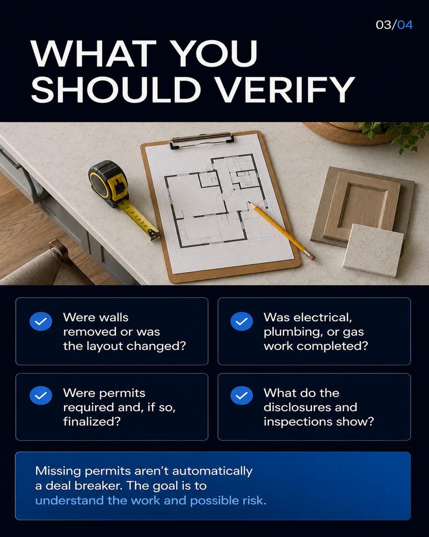 A beautiful remodel can make a strong first impression. But before writing an offer, check what changed, whether permits were required, and what the disclosures and inspections show. 🔍🏠

Missing permits aren’t always a deal breaker. Save this before your next home tour.

Linh Tran
📱 510.777.6976
📧 Linh@fastagents.com
🏆 #TeamFast | eXp Realty