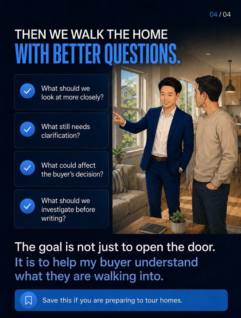 Most showings start before I meet my buyer at the house. 🏠

I review disclosures, inspections, permit information, and recent sales so we know what deserves a closer look.

Save this for your next home tour. What would you want your agent to review first?

Linh Tran
📱 510.777.6976
📧 Linh@fastagents.com
🏆 #TeamFast | eXp Realty