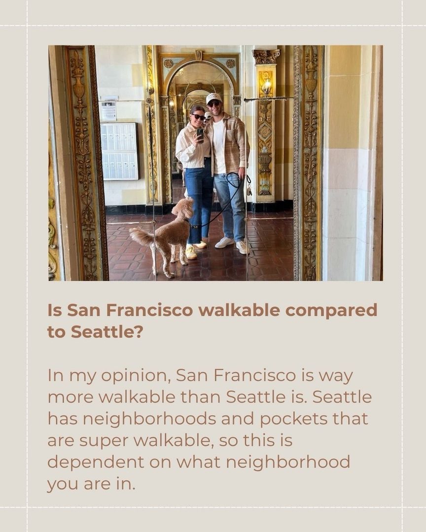 🛣️ Getting Around San Francisco vs. Seattle: Cars, Transit, Commuting & More!

Can you be car-free in San Francisco? How do San Francisco and Seattle compare when it comes to commuting? What are the transit options like in both cities? 🤔

I’m answering alllll of these questions in this post, and I go into even more detail in my blog post “What It’s Really Like to Move From Seattle to San Francisco: My Real Life Experience.” 

All of this is based on my own experience, so you might have a different perspective, which I’d love to get insight on in the comments! 💡

Here are a few of the things I cover in the carousel:  

🚙 Whether or not you need a car in San Francisco 

🚗 How parking in San Francisco compares to parking in Seattle 

🚦What SF traffic is like 

🚊 How reliable public transit is in San Francisco vs. Seattle 

🚋 Public transportation options in San Francisco + Seattle 

👟The walkability of both cities 

🚲 Whether or not San Francisco is as bikeable as Seattle 

✨

I spent years as a top-producing agent in Seattle before relocating to San Francisco myself. Now I do both—I help buyers and sellers in San Francisco, and connect relocating clients with the best agents across the country. If you’re making a move, I’d love to be in your corner from day one. 

San Francisco Real Estate Agent Amber Arnall is a licensed real estate broker with Corcoran Icon Properties in San Francisco DRE # 02275788. Amber is also a Referral Agent with CBR Referral Network. 

📲 Amber Arnall
(253) 579-6706
amber.arnall@corcoranicon.com