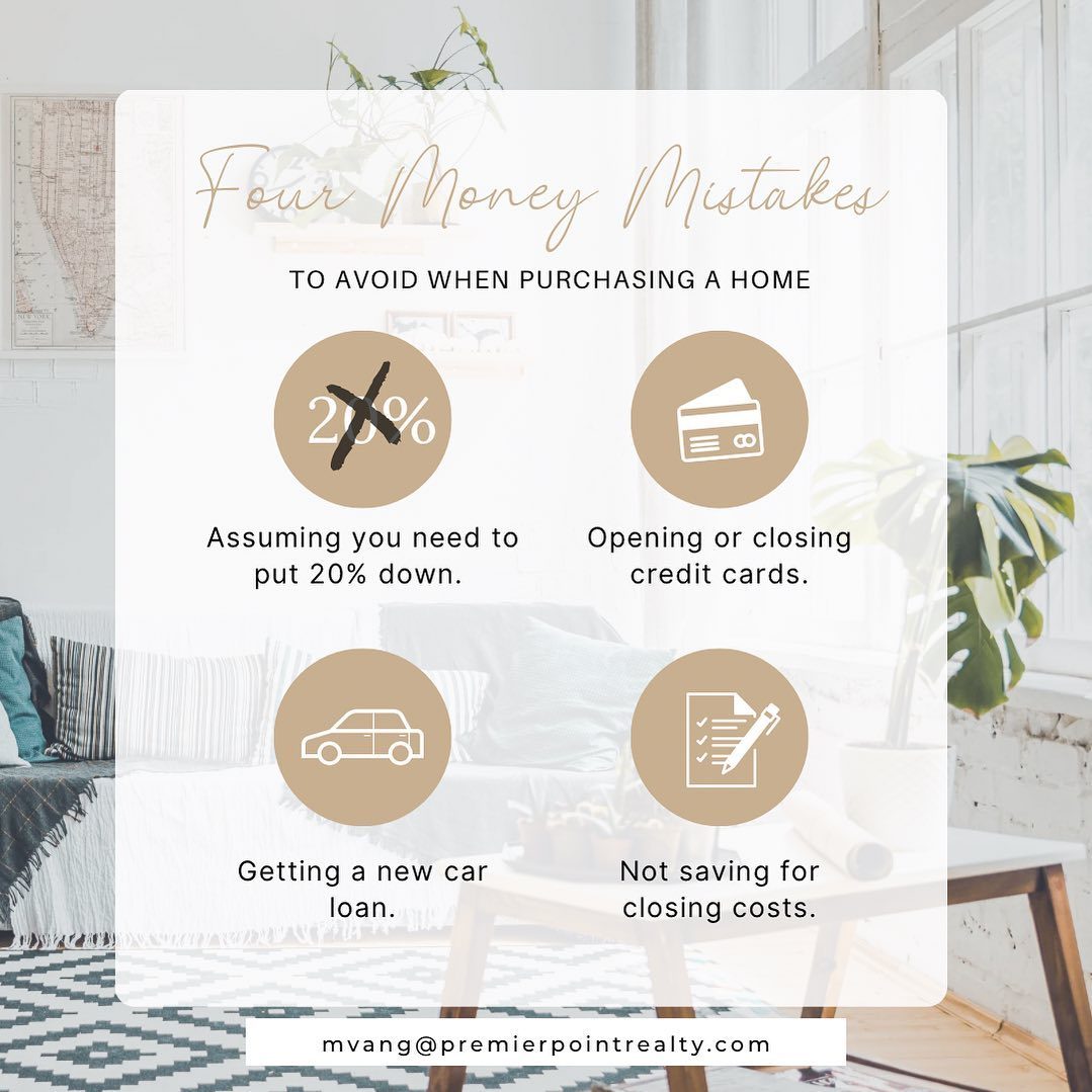 Here are four quick tips for those thinking about buying:

1. You don’t need to wait until you have 20% down, depending on your loan type you can put down as little as 3-5%. Consult with a trusted lender to see which mortgage type is best for you.

2. Your debt-to-income ratio is an important factor of your credit worthiness, so be careful when it comes to opening or closing any credit cards. Consult with a trusted lender to see if paying down any balances will help increase your credit score or not.

3. Thinking about buying a new car? Wait if you can, adding a big loan to your credit will impact your debt-to-income ratio. Consult with a trusted lender to see how this could impact you.

4. Mortgage loans come with fees, also known as closing costs, these fees include, but are not limited to loan origination, underwriting, appraisal, prepaid homeowners insurance and property tax, mortgage insurance, etc. Consult with a trusted lender for a breakdown, note that some of the fees will vary based on the home.

BOTTOM LINE: Consult with a trusted lender. A great lender will educate you, guide you to be financially fit, answer all of your questions, and most importantly help you figure out how much money you need to invest and what your total monthly payment will be. 

Ready to get started? Reach out and I’ll connect you with my top lenders.

#mkehome #milwaukeehomebuyer #mkerealtor #teamwork #preparation #homebuyereducation