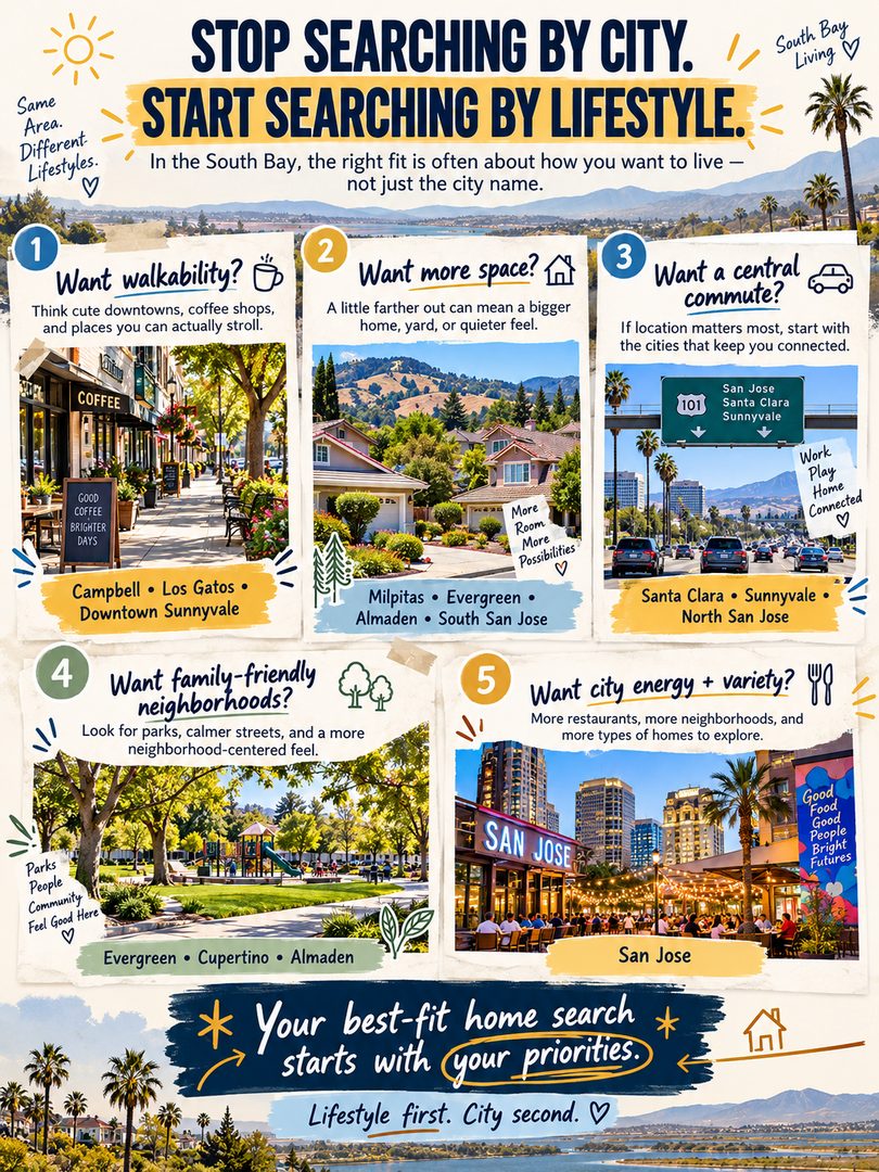Stop searching by city. Start searching by lifestyle. 🏡✨

In the South Bay, the right fit is often about how you want to live, not just the city name:

☕ Want walkability? Think cute downtowns, coffee shops, and places you can actually stroll. Look at Campbell, Los Gatos, and Downtown Sunnyvale.

🏡 Want more space? A little farther out can mean a bigger home, a yard, or a quieter feel. Look at Milpitas, Evergreen, Almaden, and South San Jose.

🚗 Want a central commute? Start with the cities that keep you connected. Look at Santa Clara, Sunnyvale, and North San Jose.

🌳 Want parks and quieter streets? Look for calmer neighborhoods with green space nearby. Look at Evergreen, Cupertino, and Almaden.

🏙️ Want city energy and variety? More restaurants, more neighborhoods, and more types of homes to explore. That's San Jose.

Your best fit home search starts with your priorities. Lifestyle first, city second. ❤️

Not sure where to start? Send me a DM with your top 3 priorities and I'll point you to the neighborhoods worth looking at. 🤝

💬 What matters most to you: walkability, space, commute, parks, or city energy? 👇

Linh Tran | Real Estate Advisor | eXp Realty | DRE #02312746

#SouthBayRealEstate #SanJoseRealEstate #SiliconValleyRealEstate #BayAreaHomes #HomeBuyingTips #FirstTimeHomeBuyer #BayAreaHomeBuyer #SanJoseNeighborhoods #CampbellCA #LosGatos #AlmadenValley #EvergreenSanJose #SouthBayLiving #MovingToSanJose #SanJoseRealtor