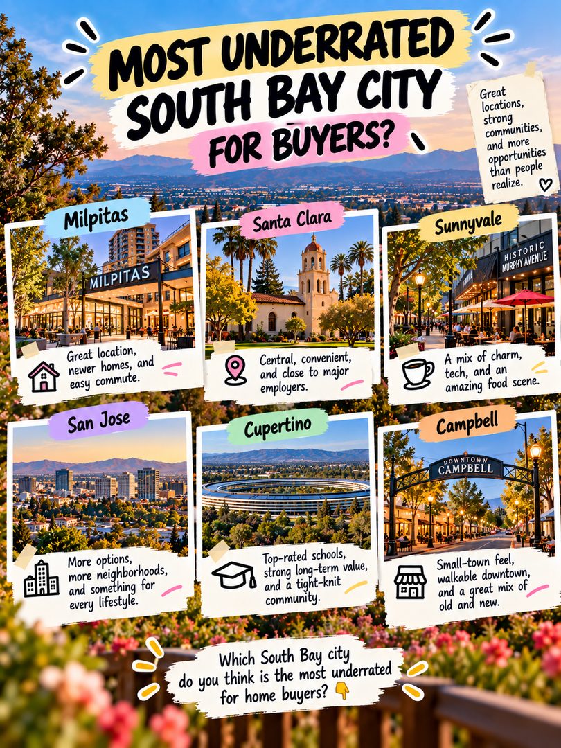 What's the most underrated South Bay city for buyers? 🤔🏡

Every city here has something that makes it worth a closer look:

🏙️ Milpitas: great location, newer homes, and an easy commute
📍 Santa Clara: central, convenient, and close to major employers
☕ Sunnyvale: a mix of charm, tech, and an amazing food scene on Murphy Ave
🌆 San Jose: more options, more neighborhoods, something for every lifestyle
🍎 Cupertino: prime location with strong long term value
🌳 Campbell: small town feel, walkable downtown, and a great mix of old and new

Great locations, strong communities, and more opportunities than people realize.

My pick? Milpitas. 👀 [swap in your real pick and one sentence on why]

Thinking about which city fits you best? Send me a DM and let's talk through your options. 🤝

💬 Which South Bay city do YOU think is the most underrated for buyers? Defend your answer 👇

Linh Tran | Real Estate Advisor | eXp Realty | DRE #02312746

#SouthBayRealEstate #SanJoseRealEstate #SiliconValleyRealEstate #BayAreaHomes #MilpitasHomes #SantaClaraCA #SunnyvaleCA #CupertinoHomes #CampbellCA #HomeBuyingTips #BayAreaHomeBuyer #FirstTimeHomeBuyer #SouthBayLiving #MovingToSanJose #SanJoseRealtor