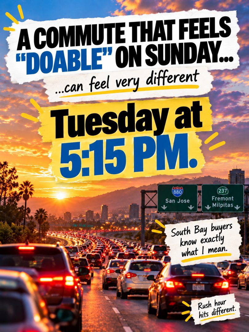 More space or more time?
That’s one of the biggest tradeoffs South Bay home buyers have to make.
Living closer to work can mean a shorter commute, easier weekdays, and more time back in your day — but often at the cost of space.
Moving farther out can give you a bigger home, bigger yard, and more for your budget — but the commute becomes part of the decision too.
When buying a home in the South Bay, I always think the lifestyle matters just as much as the house itself.
Because a commute that feels manageable on a weekend can feel very different during Tuesday rush hour.
So I’m curious:
A — shorter commute + less space
B — longer commute + more space
Which one are you choosing?
Send this to the person you’d have to agree with before buying.
#SouthBayRealEstate #SanJoseRealEstate #SanJoseHomes #SouthBayHomes #BayAreaRealEstate #BayAreaHomeBuyer #SanJoseRealtor #SouthBayRealtor #HomeBuyingTips #BayAreaHomes #SiliconValleyRealEstate #SiliconValleyHomes #SanJoseLiving #SouthBayLiving #BayAreaLiving
