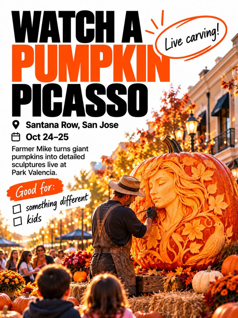 October in San Jose + the South Bay is packed 🍂🎃
If you’re looking for things to do this month, save this list for fall festivals, family-friendly events, Halloween activities, local food, and a few fun weekend plans around San Jose, Los Gatos, Mountain View, and Santana Row.
A few October picks:
Glass Pumpkin Festival at Santana Row
Oktoberfest at San Pedro Square
Pumpkins in the Park at Discovery Meadow
St. Mary’s Country Fair in Los Gatos
Spooky Times at Deer Hollow Farm
Pumpkin Picasso at Santana Row
Trick-or-Treat the Row
Which one are you adding to your October plans?
Save this carousel for later and send it to someone who needs weekend ideas.
