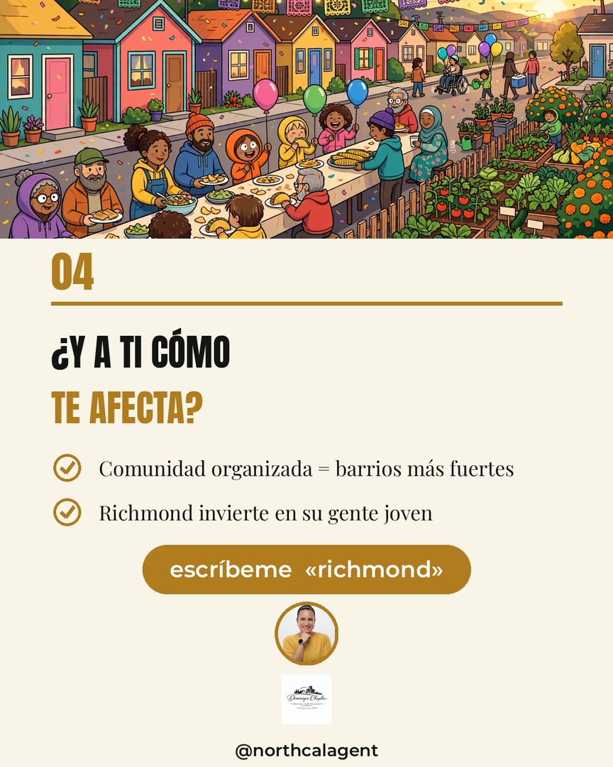 Richmond construye esperanza, una casita a la vez 🏡

Abrió una villa de 12 casitas para jóvenes sin hogar: diseñada por estudiantes, financiada por vecinos, y con huerto y capacitación laboral para que cada residente pueda armar su futuro. Costó menos de un millón.

Lo que más me gusta: es una idea que puede funcionar en más ciudades con lotes vacíos. Esto es lo que hace una comunidad fuerte. Si Richmond es tu comunidad, escríbeme «richmond» y platicamos de tu próximo hogar.

#RichmondCA #ContraCosta #Comunidad #EastBay #NorthCalAgent