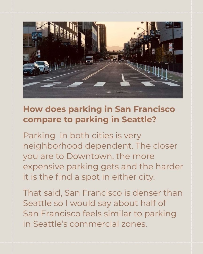 🛣️ Getting Around San Francisco vs. Seattle: Cars, Transit, Commuting & More!

Can you be car-free in San Francisco? How do San Francisco and Seattle compare when it comes to commuting? What are the transit options like in both cities? 🤔

I’m answering alllll of these questions in this post, and I go into even more detail in my blog post “What It’s Really Like to Move From Seattle to San Francisco: My Real Life Experience.” 

All of this is based on my own experience, so you might have a different perspective, which I’d love to get insight on in the comments! 💡

Here are a few of the things I cover in the carousel:  

🚙 Whether or not you need a car in San Francisco 

🚗 How parking in San Francisco compares to parking in Seattle 

🚦What SF traffic is like 

🚊 How reliable public transit is in San Francisco vs. Seattle 

🚋 Public transportation options in San Francisco + Seattle 

👟The walkability of both cities 

🚲 Whether or not San Francisco is as bikeable as Seattle 

✨

I spent years as a top-producing agent in Seattle before relocating to San Francisco myself. Now I do both—I help buyers and sellers in San Francisco, and connect relocating clients with the best agents across the country. If you’re making a move, I’d love to be in your corner from day one. 

San Francisco Real Estate Agent Amber Arnall is a licensed real estate broker with Corcoran Icon Properties in San Francisco DRE # 02275788. Amber is also a Referral Agent with CBR Referral Network. 

📲 Amber Arnall
(253) 579-6706
amber.arnall@corcoranicon.com