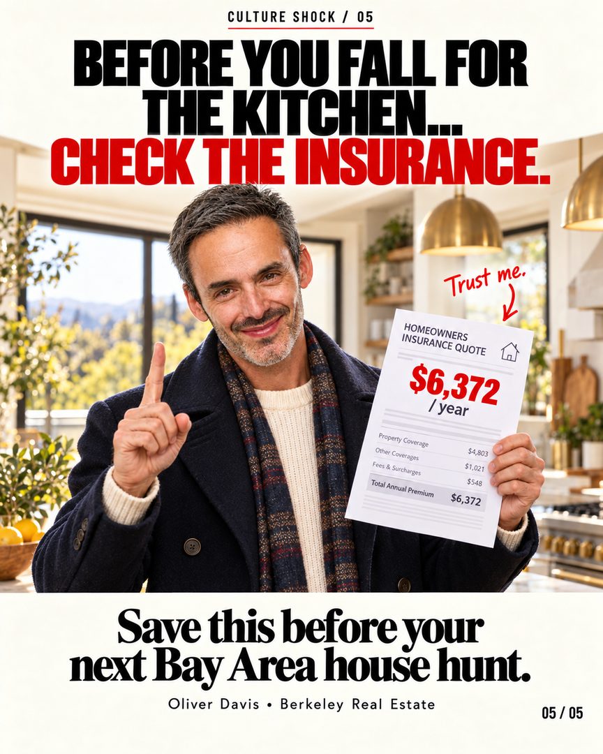 This is the kind of California surprise nobody really prepares you for. 🔥🏡
And you don’t have to be buying a home for this to matter to you.
If you own a home 🏠, do you know if your coverage would actually be enough to rebuild it?
If you rent 🔑, do you know what happens to your belongings if something goes wrong? Your landlord’s insurance generally isn’t there to cover your personal stuff.
And if you’re looking to buy 👀, it’s very easy to fall in love with the house first — the neighborhood, the backyard, that kitchen you’re already mentally sliding across the counters in 😅 — and only then ask:
“Wait… what’s the insurance situation here?”
That’s where people can get surprised. ⚠️
Before assuming everything works, you may want to ask:
✅ Can this home be insured?
✅ What isn’t covered?
✅ Would the coverage actually be enough to rebuild?
Because sometimes the surprising part isn’t the house.
It’s the quote. 😳
Would you rather find that out now… or when the quote is already sitting in front of you?
If you want to be better prepared — whether you own, rent, or you’re thinking about buying — call, text, or email me anytime. 📲
Oliver Davis · Fast Real Estate / eXp Realty
📞 628-259-8398
✉️ oliver@soldbyod.com

#bayarearealestate #californiahomeinsurance #berkeleyrealestate #eastbayliving #homeinsurancetips
