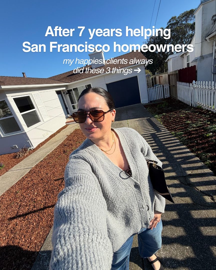 After 7 years of helping people buy and sell in San Francisco, I’ve noticed something about my happiest clients:

They let me in on the real stuff early. 🤍

What they’re actually comfortable spending.
What they’re worried about.
What they secretly want.
What they absolutely don’t want to compromise on.
And what would make the move feel completely worth it.

That’s the stuff I want to know before we’re standing in a house in San Francisco trying to decide if we should write an offer.

Because the more I understand what matters to you, the better I can help you navigate the market, spot the right opportunities, and make decisions without constantly second-guessing yourself.

Buying a home in the Bay Area is a big deal. You shouldn’t have to figure it all out alone.

If a move is on your mind this year, send me a message. I’d love to help you do it the calm way. 🏡

#sanfranciscorealestate #sanfranciscorealtor #bayarearealestate #sanfranciscohomes #homebuyingsanfrancisco