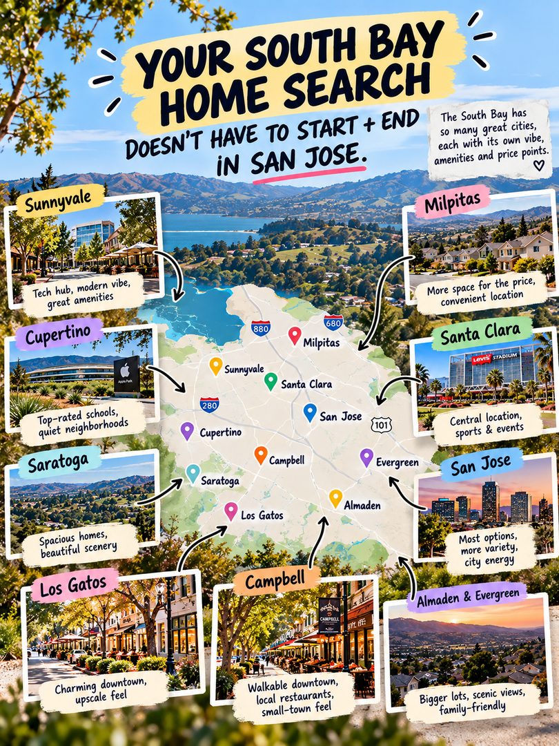 Your South Bay home search doesn't have to start and end in San Jose. 📍
San Jose has a lot to offer, but so do the cities around it. Each one has its own vibe, amenities, and price point:
☀️ Sunnyvale: tech hub, modern vibe, great amenities
🍎 Cupertino: highly rated schools, quiet neighborhoods
🌄 Saratoga: spacious homes, beautiful scenery
🌳 Los Gatos: charming downtown, upscale feel
☕ Campbell: walkable downtown, local restaurants, small town feel
🏙️ San Jose: most options, more variety, city energy
🏟️ Santa Clara: central location, sports and events
🏡 Milpitas: more space for the price, convenient location
⛰️ Almaden and Evergreen: bigger lots, scenic views
The best fit isn't always the most obvious one. Sometimes widening your search by a city or two is what gets you the home you actually want.
Not sure where to start? Send me a DM and let's map out which South Bay cities match your budget and lifestyle. 🤝
💬 Which city is on your list? Comment below 👇
Linh Tran | Real Estate Advisor | eXp Realty | DRE #02312746
#SouthBayRealEstate #SanJoseRealEstate #SiliconValleyRealEstate #BayAreaHomes #LosGatosRealEstate #SaratogaCA #CampbellCA #CupertinoHomes #SunnyvaleHomes #SantaClaraCA #MilpitasHomes #AlmadenValley #EvergreenSanJose #HomeBuyingTips #SanJoseRealtor