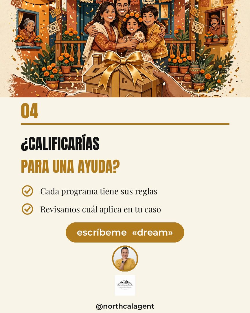¿Sabías que California tiene ayudas para tu enganche de hasta $150,000? 🏡

El programa Dream For All de CalHFA ayuda con hasta el 20% del precio de la casa (máx. $150,000), sin pagos mensuales — se devuelve al vender o refinanciar. La ronda 2026 ya entregó sus vouchers y hay 1,000-1,500 familias comprando con ellos ahora mismo.

Y hay más: programas como WISH (match 4-a-1, hasta $32,000+) y MDPA (hasta $50,000) del FHLBank San Francisco también ayudan con el enganche.

Cada programa tiene sus reglas, así que revisemos junt@s cuál podría aplicarte. Escríbeme «dream» y lo vemos en tu caso 💛

Fuentes: CalHFA, boletín del programa n.º 2026-04, 21 mayo 2026; FHLBank San Francisco, 2026.

#RealEstateLatina #PrimerComprador #Enganche #EastBay #TuAgenteDeConfianza