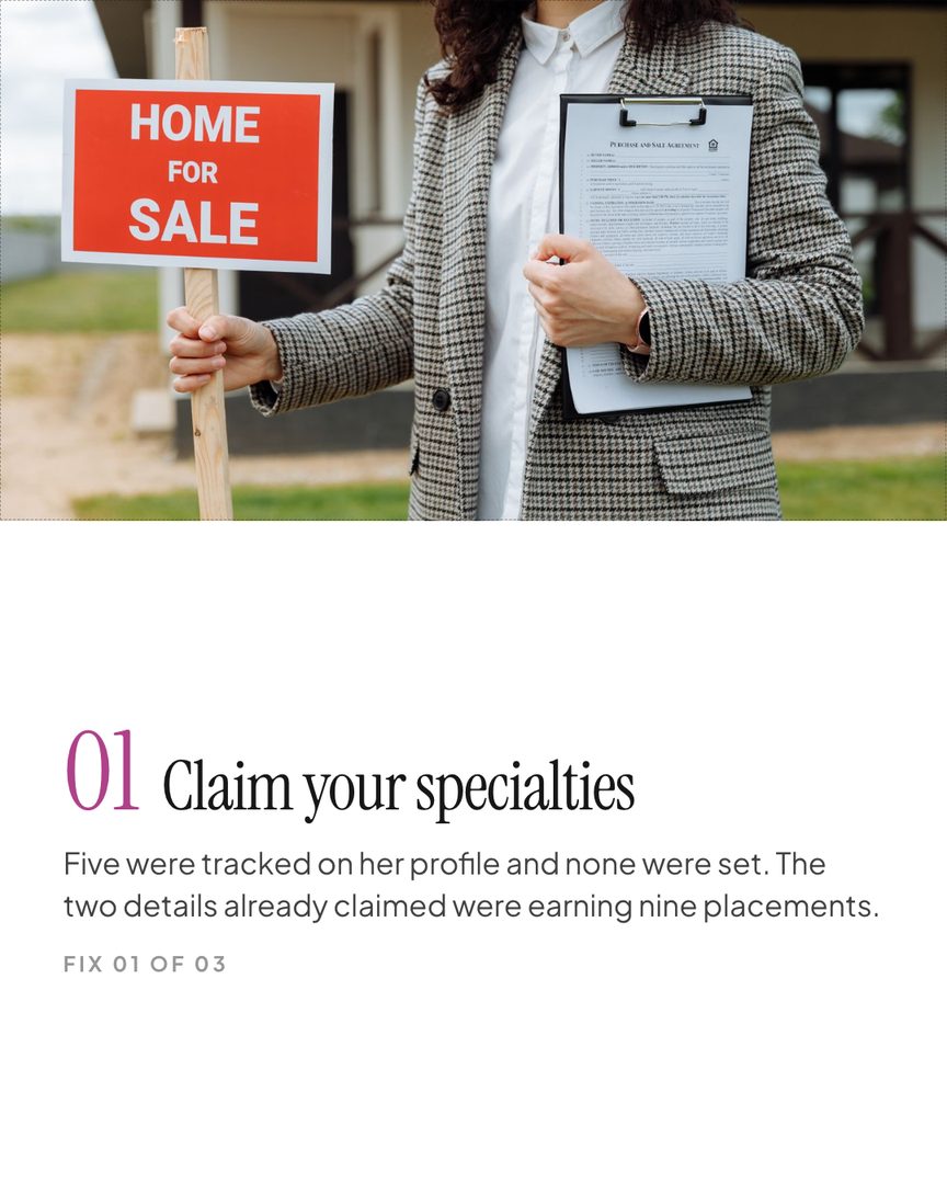 Ask an AI assistant who the best agent is in your market. It will give a real answer, with real names in it. Most agents have never checked whether they are one of them.

One month in, half of one agent’s tracked searches were already earning AI citations. Six of them ranked first.

Her report said three things: claim your specialties, publish on a rhythm instead of in bursts, and write the answer to the question you already rank for.

Create your profile and get your own digital health report. Free to use.

🔗 comment GUIDE to get your Guide to AI Visibility!

—
Catchouse | Get cited.Get found. Get chosen.
Build your free profile: https://catchouse.com/for-agents