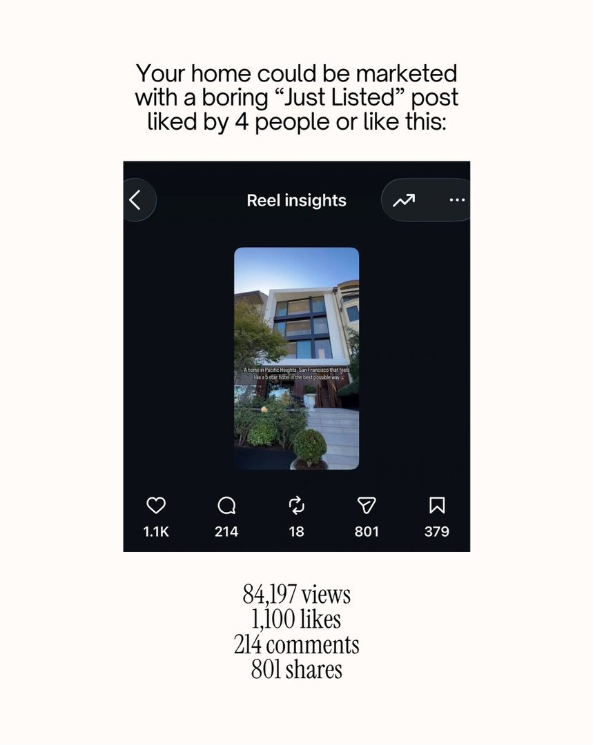 Before anyone walks through your San Francisco, CA home, they’ve already seen it on their phone.
If you’re looking to sell your San Francisco, CA home, let’s talk.
That first look is the cover, and it decides who books the showing.
But we’re not here just to go viral. We’re here to create demand.
If you’re looking to sell your San Francisco, CA home and desire distinctive representation, innovative marketing, and a proven process, let’s talk. Send me a DM, fill out the form in my bio or comment below to get started.
Lisa Vukovic, a real estate advisor representing San Francisco’s most discerning homeowners and buyers.
Serving San Francisco, Pacific Heights, Presidio Heights, Cow Hollow, Marina, Russian Hill, Nob Hill, Richmond, Sunset, Noe Valley and Bernal Heights and many more… #sfrealestateagent #sfrealestate #sfluxuryrealestate