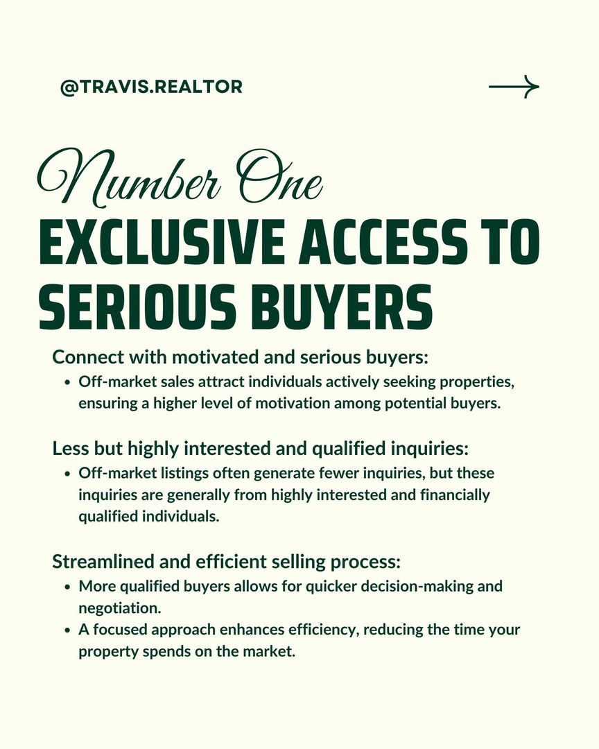 Learn an approach to a discreet and efficient home sale. 
Explore off-market listings for exclusive access, privacy control, and a tailored selling experience. 
Connect with me, Travis, your expert in off-market transactions and the art of selling homes with utmost privacy. 

#OffMarketAdvantage #BayAreaRealEstate #SellMyHouse
