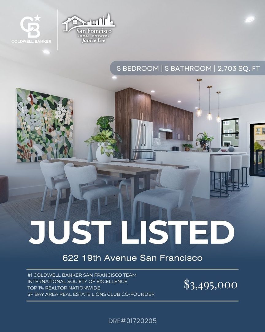 ✨ Just Listed | 622 19th Avenue, San Francisco $3,495,000
5 bed · 5 bath · 2,703 sqft · Central Richmond
Rebuilt from the studs and reimagined across three levels, this stunning Central Richmond home blends sophisticated design with true peace of mind. The main level features an open great room with a chef's kitchen showcasing custom walnut cabinetry and Thermador appliances, opening to a deck and landscaped yard. Three ensuite bedrooms upstairs plus a lower level family room with wet bar and fifth bedroom. 🏡
A rare turnkey opportunity where craftsmanship and timeless design meet. 🔑
🗓️ Open House
Saturday and Sunday 1 to 4pm
Tuesday 11 to 1pm
📩 DM me for details or to schedule a showing.
🌐 JaniceLeeHomes.com
#JustListed #SanFrancisco #CentralRichmond #JaniceLee #SFRealEstate #LuxuryHomes #ColdwellBanker #TurnkeyHome #OpenHouse