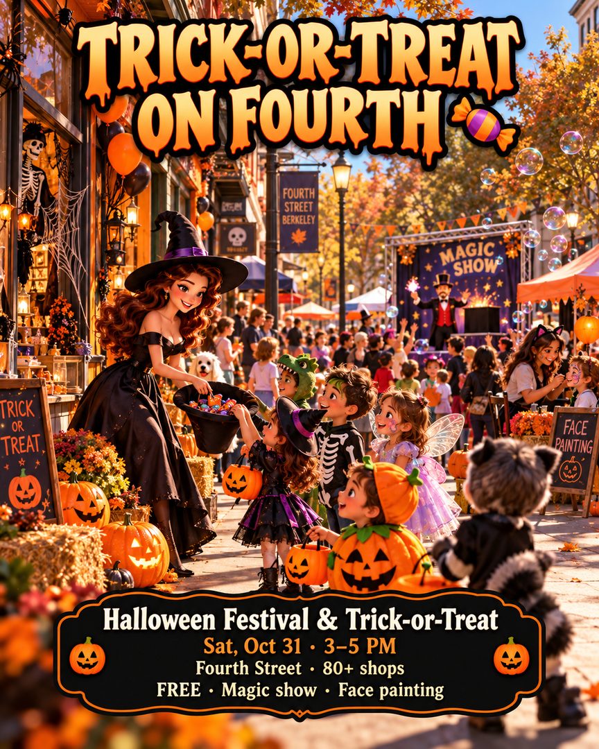 ๐งโโ๏ธ Where to go for Halloween in NW Berkeley 2026, Part 2 ๐
Still looking for Halloween plans? Hereโs what to do in Berkeley on Halloween weekend, Oct 30โ31, with something for adults, dog owners and families:
๐ธ PUNK or Treat, Fri 10/30, 7 PM
Gilman Brewing, 912 Gilman St. All-ages Halloween punk show. $15, wear your costume!
๐พ Halloween Howl Dog Parade & Costume Contest, Sat 10/31, 10 AMโ12 PM
James Kenney Park, 1720 8th St. $5, register ahead. Prizes for scariest, cutest, most creative & best dog-owner duo!
๐ฌ Halloween Festival & Trick-or-Treat on Fourth Street, Sat 10/31, 3โ5 PM
Trick-or-treat at 80+ shops, plus a magic show & face painting. FREE!
Missed Part 1? Check our last post for the Oct 23โ24 Halloween market, Howl-O-Ween Pawty & Floating Pumpkin Patch ๐ป
๐ Save this Berkeley Halloween guide
๐ค Share with your Halloween crew
Happy Halloween from your neighbor, Oliver Davis!
#berkeleyhalloween #halloweenberkeley #thingstodoinberkeley #berkeleyevents #halloweenevents2026 #trickortreat #trickortreat #eastbayhalloween #bayareahalloween #halloweennearme #dogcostumecontest #familyfriendlyberkeley #berkeley #fourthstreetberkeley #oliverdavisreal estate agent