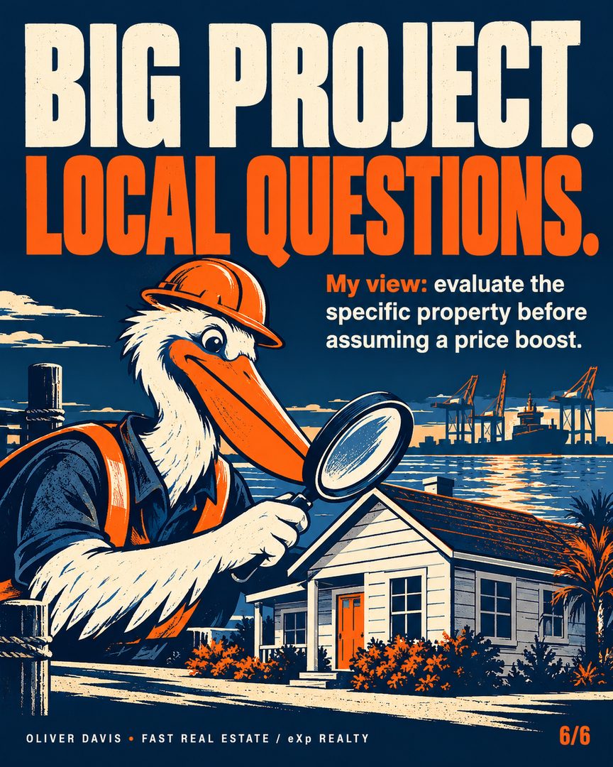 Oakland’s biggest ships need room to turn. 🚢
The Port of Oakland and the Army Corps of Engineers signed a design agreement on August 27, 2026, advancing the turning-basins project. The goal: more maneuvering room for larger container ships.
That’s an important milestone. It isn’t completed construction—and it doesn’t tell us what any particular Oakland home is worth.
For nearby owners and rental-property buyers, my watch list is practical: construction timing, access, environmental updates, and the details of the specific property.
My view: evaluate the home and its fundamentals before assuming a big infrastructure project means a price boost.
Save this as your waterfront-project checklist. Follow for clear East Bay housing updates.
Conceptual illustrations; not project renderings.
Oliver Davis • French-American real estate agent
Fast Real Estate / eXp Realty • DRE #01996487
English + français
#OaklandRealEstate #PortOfOakland #OaklandHomeowners #EastBayRealEstate #RentalProperty