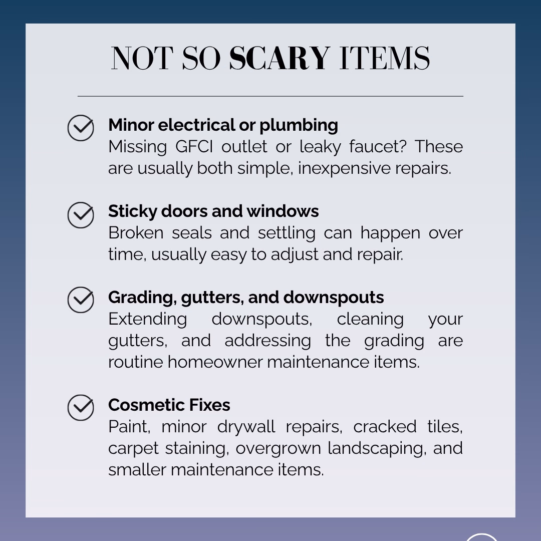 So, you found “the one,” and now you’re in the inspection phase of the home-buying process (if you were lucky enough to have this option included).

If you were, don’t panic when the report comes back with a long list of items. Even brand-new homes will have a list of repairs, maintenance recommendations, and minor issues noted. No home is perfect.

The goal of the inspection isn’t to scare you. It’s to help you better understand the home you’re buying.

Keep in mind that most items are fixable and not everything needs fixing right away. Focus first on repairs that affect safety, structure, or could become expensive later. Then make a plan for the rest over time.

Sometimes the inspection helps confirm the home is right for you, and sometimes it helps you avoid a costly mistake. Both are wins, and only you can decide what's right for you.

The more informed you are, the more confident you can feel in your decisions.

#HomeBuyingTips #BuyerRepresentation #HomeBuyingProcess #FirstTimeHomeBuyer #MilwaukeeRealEstate
