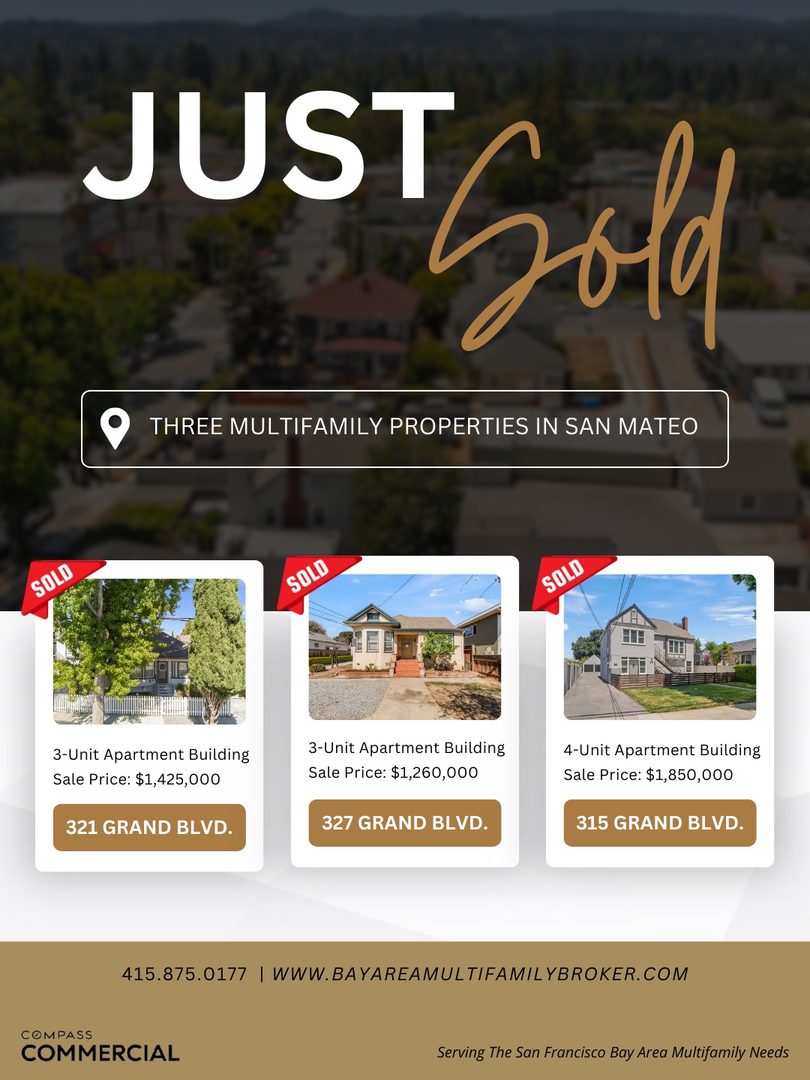 Just Sold | 3 Contiguous Multifamily Properties | San Mateo, CA

I successfully closed three contiguous multifamily properties on Grand Boulevard in San Mateo. Each property was owned by a different owner, which added a layer of complexity requiring coordination across multiple parties, timelines, and objectives — ultimately resulting in a successful outcome for all involved.

Collectively, the properties featured the potential to construct up to 12 ADUs, per an ADU consultancy’s pre-feasibility study. In total, the portfolio consisted of 10 residential units, 6,369 square feet of building area, and 22,873 square feet of land.

Ideally located near Downtown San Mateo, residents benefit from walkable access to shops, dining, and entertainment, along with proximity to Caltrain, Highway 101, and Highway 92, allowing for efficient commutes throughout the Peninsula and Silicon Valley. 

The area’s strong economic fundamentals, excellent schools, high quality of life, continued rent growth, and ADU optionality made 315, 321, and 327 Grand Boulevard compelling opportunities for cash-flow, appreciation, and development-minded investors.

These transactions reflect what today’s buyers are prioritizing: flexibility, upside, and long-term upside in supply-constrained Peninsula submarkets.

 327 Grand Blvd | Triplex
• Two buildings on one lot
• (2) 2BR/1BA + (1) 1BR/1BA
• Fully occupied with stable in-place income
• 7,651 SF lot with the ability to add up to 3 ADUs

 315 Grand Blvd | Fourplex
• (3) renovated studios + (1) renovated 2BR/1BA
• Two units delivered vacant for owner-occupancy or repositioning
• Extensive capital improvements completed
• 7,500 SF lot with feasibility to add up to 5 ADUs
• Strong blend of cash flow and development upside

 321 Grand Blvd | Triplex
• Held under the same ownership for 50+ years
• All units with private yards
• Two buildings on one lot with off-street parking
• 7,631 SF lot with the potential to add up to 4 ADUs

Please reach out for more information about these transactions or to discuss other investment opportunities.

Hanna John Azar
Broker-Associate
#02005698