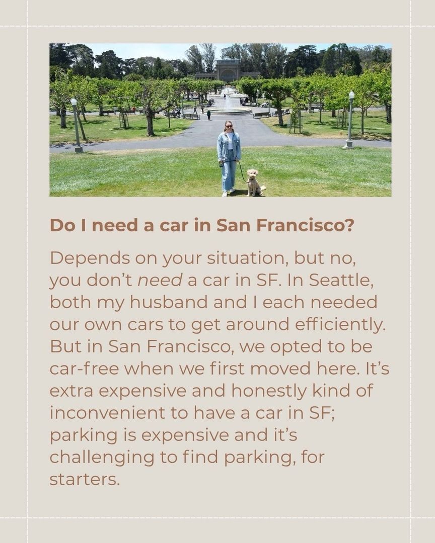 🛣️ Getting Around San Francisco vs. Seattle: Cars, Transit, Commuting & More!

Can you be car-free in San Francisco? How do San Francisco and Seattle compare when it comes to commuting? What are the transit options like in both cities? 🤔

I’m answering alllll of these questions in this post, and I go into even more detail in my blog post “What It’s Really Like to Move From Seattle to San Francisco: My Real Life Experience.” 

All of this is based on my own experience, so you might have a different perspective, which I’d love to get insight on in the comments! 💡

Here are a few of the things I cover in the carousel:  

🚙 Whether or not you need a car in San Francisco 

🚗 How parking in San Francisco compares to parking in Seattle 

🚦What SF traffic is like 

🚊 How reliable public transit is in San Francisco vs. Seattle 

🚋 Public transportation options in San Francisco + Seattle 

👟The walkability of both cities 

🚲 Whether or not San Francisco is as bikeable as Seattle 

✨

I spent years as a top-producing agent in Seattle before relocating to San Francisco myself. Now I do both—I help buyers and sellers in San Francisco, and connect relocating clients with the best agents across the country. If you’re making a move, I’d love to be in your corner from day one. 

San Francisco Real Estate Agent Amber Arnall is a licensed real estate broker with Corcoran Icon Properties in San Francisco DRE # 02275788. Amber is also a Referral Agent with CBR Referral Network. 

📲 Amber Arnall
(253) 579-6706
amber.arnall@corcoranicon.com