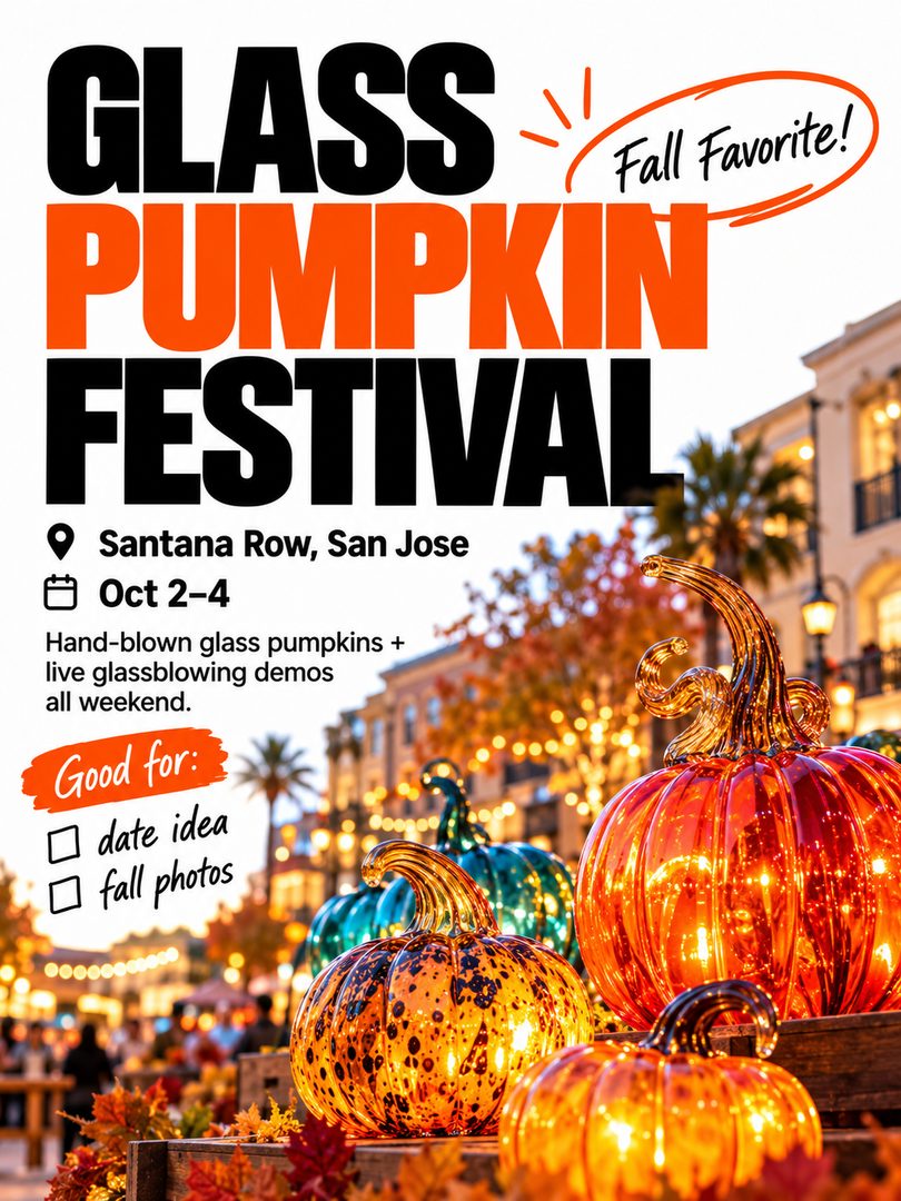 October in San Jose + the South Bay is packed 🍂🎃
If you’re looking for things to do this month, save this list for fall festivals, family-friendly events, Halloween activities, local food, and a few fun weekend plans around San Jose, Los Gatos, Mountain View, and Santana Row.
A few October picks:
Glass Pumpkin Festival at Santana Row
Oktoberfest at San Pedro Square
Pumpkins in the Park at Discovery Meadow
St. Mary’s Country Fair in Los Gatos
Spooky Times at Deer Hollow Farm
Pumpkin Picasso at Santana Row
Trick-or-Treat the Row
Which one are you adding to your October plans?
Save this carousel for later and send it to someone who needs weekend ideas.