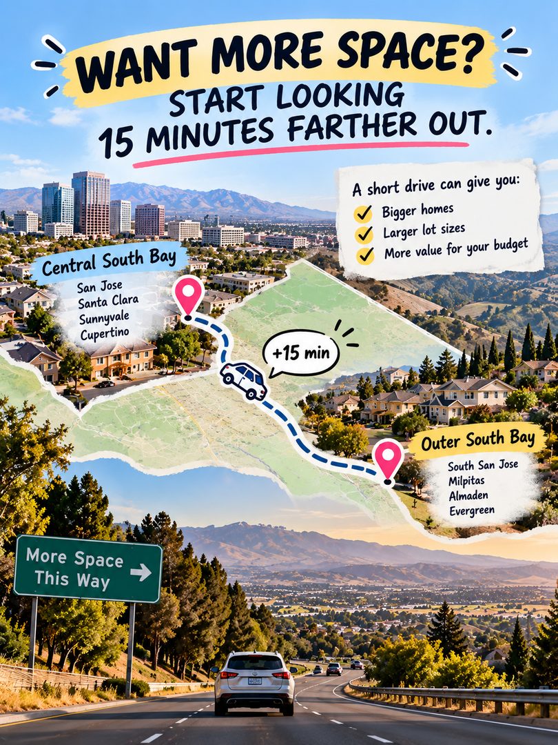 Want more space? Start looking 15 minutes farther out. 🚗🏡

A lot of buyers get stuck searching only in central South Bay cities like San Jose, Santa Clara, Sunnyvale, and Cupertino. But a short drive can open up a whole different set of options:

✅ Bigger homes
✅ Larger lot sizes
✅ More value for your budget

Areas like South San Jose, Almaden, Evergreen, and Milpitas can give you more room to breathe without giving up access to the rest of the Bay.

Sometimes the right home isn't in the city you started with. It's just one exit further. 😉

Thinking about sizing up? Send me a DM and I'll show you what's out there within your commute and budget. 🤝

💬 Would you trade 15 more minutes of driving for a bigger home? Yes or no 👇

#SouthBayRealEstate #SanJoseRealEstate #SanJoseHomes #AlmadenValley #EvergreenSanJose #SouthSanJose #MilpitasHomes #BayAreaHomes #SiliconValleyRealEstate #HomeBuyingTips #FirstTimeHomeBuyer #BayAreaHomeBuyer #MoreSpace #BayAreaLiving #SanJoseRealtor