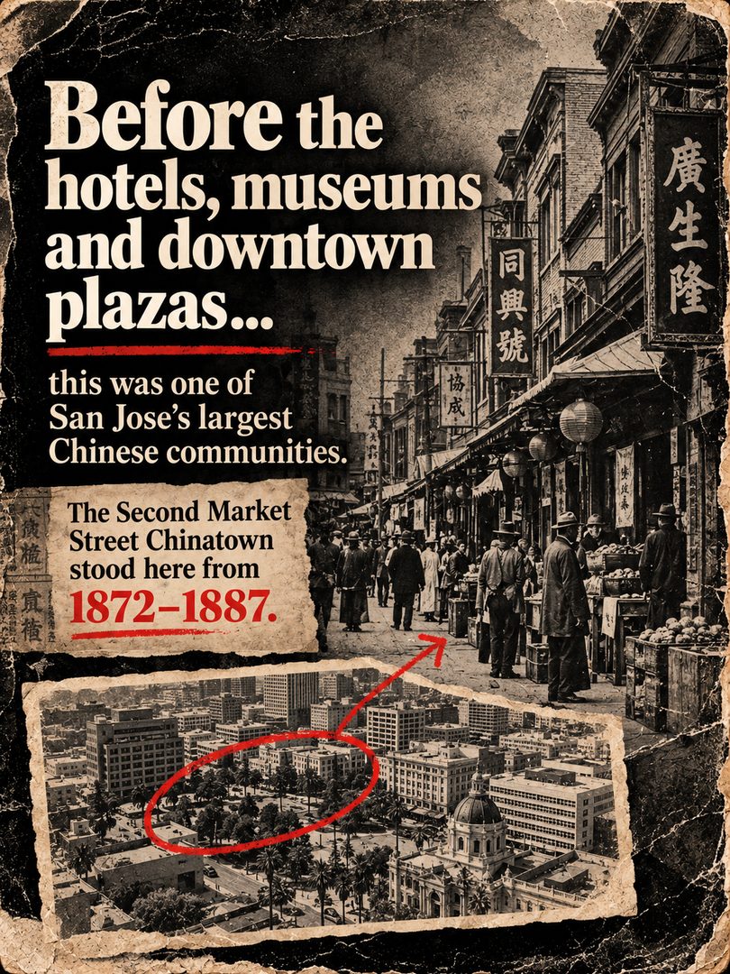 San Jose has a lot more history beneath the surface than most people realize.
Before today’s Downtown San Jose plazas, hotels, and museums, this area was home to the Second Market Street Chinatown — a thriving Chinese community that existed from 1872 to 1887.
More than 1,400 people lived and worked here before the neighborhood was targeted during a period of intense anti-Chinese discrimination and ultimately destroyed by fire in 1887.
Nearly 100 years later, archaeological work in Downtown San Jose uncovered remains and artifacts from the former neighborhood.
Today, you can stand near the site at Circle of Palms Plaza and walk past a piece of San Jose history that many locals have never heard about.
San Jose has changed a lot, but stories like this are still part of the city we live in today.
Would you want to see more hidden San Jose history like this?
#SanJose #SanJoseCA #DowntownSanJose #SanJoseHistory #SanJoseChinatown #BayAreaHistory #SouthBay #SouthBayCA #SanJoseRealtor #BayAreaRealEstate #SiliconValley #ExploreSanJose