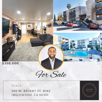 Back on the Market!!!

📍550 West Regent Street #342
  Inglewood, CA 90301
  1 Bedroom / 1 Bathroom
  670 SF 
💰 Listed For: $350,000

If you are looking to own and live in the highly desirable city of Inglewood for a reasonable price, you have found your place. This one bedroom, one bathroom unit is located on the top floor with a beautiful view of the pool and interior courtyard. Other amenities include a spa/hot tub, tennis court, and clubhouse. This property also offers secured parking and 24-hour security cameras. The unit itself was remodeled within the last year. This remodeling includes new laminate flooring throughout the unit, with the exception of kitchen and bathroom. The kitchen was upgraded with quartz countertops, tile flooring, and new appliances. The bathroom was updated with tile flooring, a new vanity, and tile shower tub. Recessed lighting was also added throughout the unit. The city of Inglewood offers an array of amenities. Plenty of shopping along Century Blvd. Sofi Stadium, Intuit Dome, and the Forum provide so many sporting and entertainment events throughout the year. 

DM us if you or someone you know is interested.