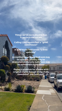 There are some things you only start to appreciate once you’ve spent enough time looking at San Francisco real estate. 

Like getting excited about 1,000 sf, treating a flat lot like a luxury amenity, or realizing remodeled doesn’t always mean better.

And yes, I will absolutely take original woodwork, built-ins, charm and good bones over a house that’s been stripped of its personality.

San Francisco real estate has its quirks, but honestly…we’ve normalized a lot of them. 

What would you add to the list? 

#sanfranciscorealestate #sanfranciscohouses #sanfranciscoREALTOR® #sanfranciscohomes