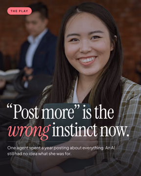 Most real estate content advice is now backwards. “Post more.” “Be everywhere.” “Stay top of mind.”

That worked when humans did the finding. It doesn’t when a machine does.

An AI deciding which professional to recommend isn’t counting how often you post. It’s reading whether your content is clear, consistent, and specific enough to trust. Spread yourself across ten topics and you’re noise. Go deep on one market and you become the obvious answer.

Depth is the new reach.

🔗 comment GUIDE to get your Guide to AI Visibility!

—
Catchouse · helping professionals get found in the age of AI
catchouse.app · catchouse.com#ContentStrategy #AIForBusiness #PersonalBranding #DigitalMarketing #ThoughtLeadership