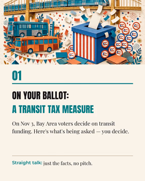 Prop RTM is on the Nov 3 ballot — and I'm not here to tell you how to vote. 🤝

It's a proposed half-cent sales tax in 4 Bay Area counties (1 cent in SF), for 14 years, to fund BART, Muni, AC Transit, Caltrain, ferries and more.

I put together a simple breakdown: what's being asked, where each fact comes from, and what both sides are saying. You decide what makes sense for you. 💛

Comment VOTE and I'll send you the official voter guide link.

#BayArea #ContraCostaCounty #AlamedaCounty #Vote2026 #northcalagent