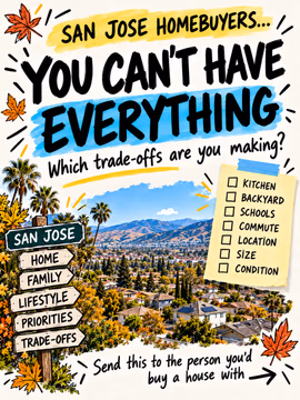 San Jose homebuyers: you probably can’t have everything… so what are you willing to trade off? 👀
Would you choose:
Renovated kitchen or bigger backyard?
Preferred school area or shorter commute?
Bigger house or better location?
Turnkey or fixer with more potential?
Quiet street or walkable location?
These are the kinds of decisions that come up constantly when buying a home in San Jose and the South Bay — especially when price, location, lot size, commute, condition, and lifestyle all compete with each other.
Your answers usually reveal what actually matters most in your home search.
Send this to the person you’d buy a house with and compare answers 😂
#SanJoseRealEstate #SanJoseHomes #SanJoseHomeBuyer #SanJoseREALTOR® #SouthBayRealEstate #SouthBayHomes #SouthBayREALTOR® #BayAreaRealEstate #BayAreaHomes #BayAreaHomeBuyer #HomeBuyingTips #FirstTimeHomeBuyer #HouseHunting #HomeBuyerTips #SanJoseCA #SiliconValleyRealEstate #SiliconValleyHomes #CaliforniaRealEstate #RealEstateTips #HomeSearch
