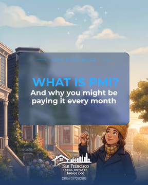 Hi! Janice Lee here 👋

If you are buying a home, there is a good chance you have run into three little letters that quietly add to your monthly payment: PMI 🏡

PMI stands for Private Mortgage Insurance, an extra monthly cost some buyers pay on top of their mortgage. Here is the catch... it protects the lender, not you 📋

You pay it when your down payment is under 20%, because lenders see that loan as higher risk. On a large San Francisco loan, that can add real money to your monthly payment 💰

The good news? PMI is not forever. Once you build enough equity you can request to remove it and lower what you pay each month ✨

Swipe through for what PMI is, why you might be paying it, and how to avoid or remove it.

Not sure if PMI applies to you? Let's talk.

Janice Lee, DRE #01720205
📞 (415) 832-9151
🌐 JaniceLeeHomes.com

#SanFranciscoRealEstate #FirstTimeHomeBuyer #HomeBuyingTips #PMI #SanFranciscoREALTOR®
