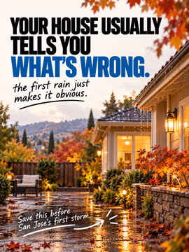 Before San Jose’s first real rain hits, give your home a quick once-over. 🌧️

A few simple checks now can help you catch small issues before they turn into bigger headaches later.

Check:
• Gutters + downspouts  
• Yard drainage + pooling areas  
• Roof + flashing  
• Exterior gaps + sealant  
• Crawlspace + attic vents  
• Branches, drains + loose outdoor items  

The first rain usually makes home problems a lot more obvious, so it’s better to find them before the storm does.

Save this San Jose homeowner checklist for the weekend before the rain starts — and send it to someone who owns a home in the South Bay.

#SanJoseHomeowners #SanJoseRealEstate #SanJoseHomes #SanJoseREALTOR® #SouthBayRealEstate #SouthBayHomes #BayAreaRealEstate #HomeMaintenanceTips #HomeownerTips #RainPrep #CaliforniaHomeowners #SanJoseCA