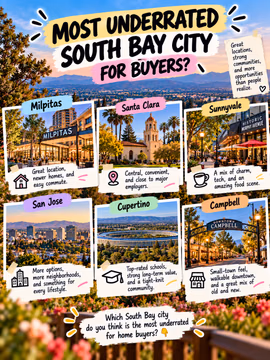 What's the most underrated South Bay city for buyers? 🤔🏡

Every city here has something that makes it worth a closer look:

🏙️ Milpitas: great location, newer homes, and an easy commute
📍 Santa Clara: central, convenient, and close to major employers
☕ Sunnyvale: a mix of charm, tech, and an amazing food scene on Murphy Ave
🌆 San Jose: more options, more neighborhoods, something for every lifestyle
🍎 Cupertino: prime location with strong long term value
🌳 Campbell: small town feel, walkable downtown, and a great mix of old and new

Great locations, strong communities, and more opportunities than people realize.

My pick? Milpitas. 👀 [swap in your real pick and one sentence on why]

Thinking about which city fits you best? Send me a DM and let's talk through your options. 🤝

💬 Which South Bay city do YOU think is the most underrated for buyers? Defend your answer 👇

Linh Tran | Real Estate Advisor | eXp Realty | DRE #02312746

#SouthBayRealEstate #SanJoseRealEstate #SiliconValleyRealEstate #BayAreaHomes #MilpitasHomes #SantaClaraCA #SunnyvaleCA #CupertinoHomes #CampbellCA #HomeBuyingTips #BayAreaHomeBuyer #FirstTimeHomeBuyer #SouthBayLiving #MovingToSanJose #SanJoseREALTOR®