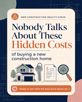 🏡 Thinking about buying a new construction home in Sacramento or the Greater Sacramento area? Before you sign with the builder, make sure you understand the costs that rarely make it into the sales presentation.

Many buyers focus on the base price but are surprised by expenses like:
✔️ Lot premiums
✔️ Design center upgrades
✔️ Closing costs
✔️ HOA fees
✔️ Property taxes
✔️ Mello-Roos and community assessments
✔️ Landscaping and backyard costs
✔️ Window coverings
✔️ Appliances and move-in expenses

Understanding these hidden costs can save you thousands of dollars and help you build a realistic budget before you purchase your new home.

As a REALTOR® specializing in new construction homes throughout Sacramento, Elk Grove, Roseville, Folsom, Rancho Cordova, Lincoln, and the Greater Sacramento region, I help buyers compare builders, negotiate incentives, understand upgrade pricing, and avoid costly surprises before closing.

Whether you’re relocating from the Bay Area, buying your first home, or comparing new construction communities, having an experienced advocate on your side can make a significant difference.

💬 Which hidden cost surprised you the most?

📩 Send me a message if you’re considering a new construction home and want expert guidance.

🔄 Share this carousel with someone who plans to buy a newly built home this year.