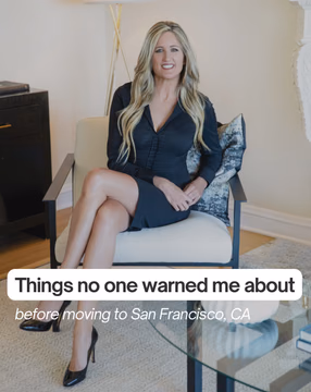 I have lived in San Francisco for 27 years.  I moved here for a job in pharmaceutical sales and have never left.

Comment GUIDE and I’ll send you my Moving to San Francisco Guide.

What I’d tell anyone thinking about moving to San Francisco, CA:

1. Everyone has opinions about Waymo here.
2. September and October and the months with the best weather all year.
3. Having a car here can be more of a burden than a blessing.
4. The city has so many free events for local residents that many don’t know about.
5. You will spend more time looking for a parking spot then you will in the store.

If you live in San Francisco, what would you add to the list?

If you’re thinking about moving to San Francisco, CA, I’d be honored to be your trusted advisor in the process. 

Comment GUIDE and I’ll send you my Moving to San Francisco Guide.

Lisa Vukovic, a San Francisco, CA real estate agent providing not only distinctive representation but also helping you unlock the lifestyle you long for.

Serving San Francisco, Pacific Heights, Presidio Heights, Cow Hollow, Marina, Russian Hill, Nob Hill, Richmond, Sunset, Noe Valley and Bernal Heights and many more…
#livinginsanfrancisco #sflifestyle #sfrealestateagent